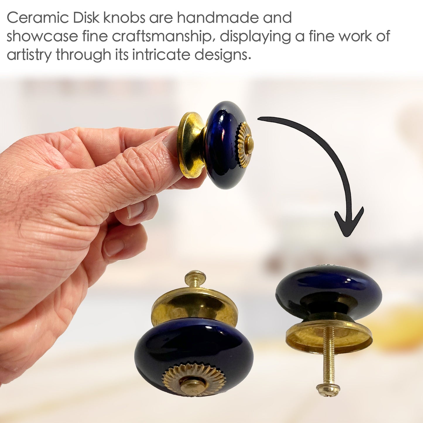 Ceramic Disk Cobalt Blue Cabinet Knobs 6 Pack Knobs for Cabinets and Drawers, Closet Door Knobs, Drawer Pulls and Knobs with Mounting Screws