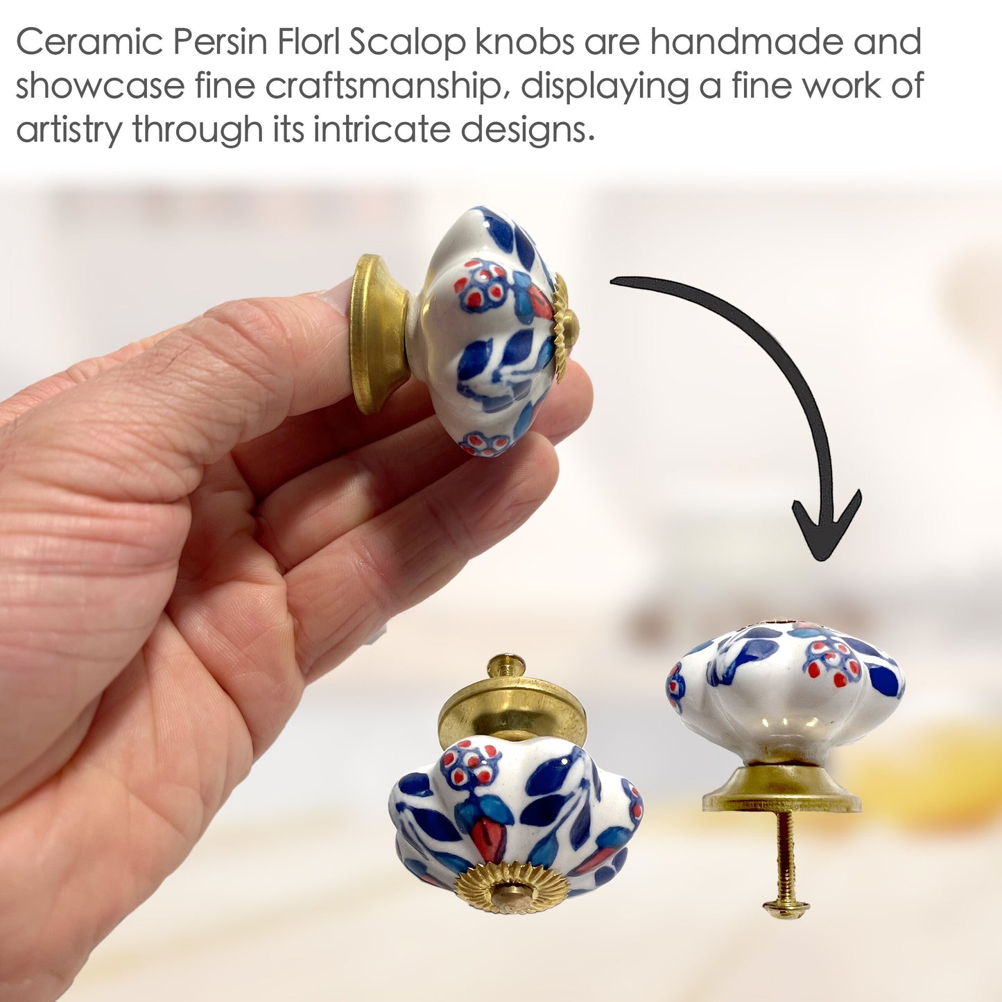 Ceramic Floral Scallop Cabinet Knobs 6 Pack Knobs for Cabinets and Drawers, Closet Door Knobs, Drawer Pulls and Knobs with Mounting Screws