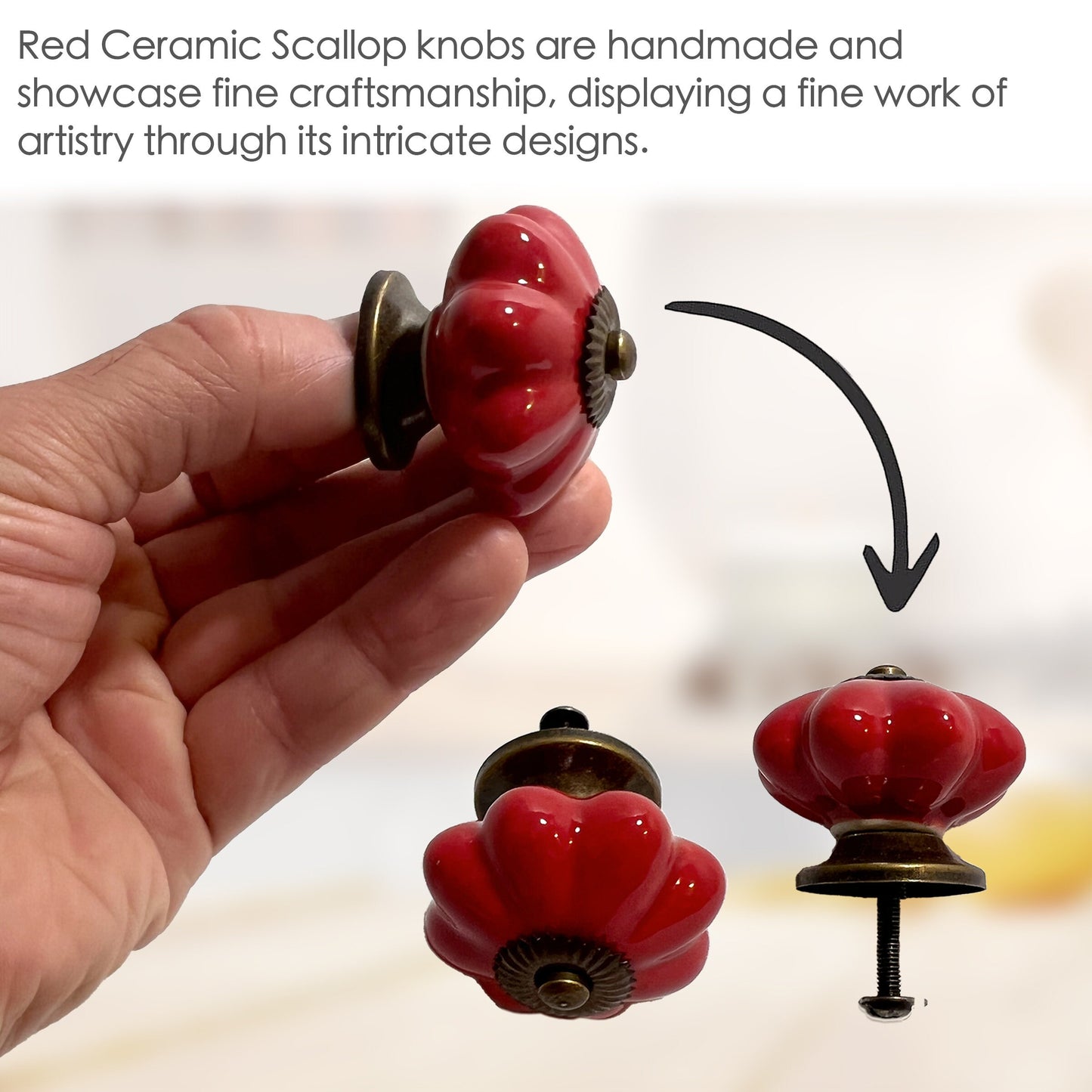 Ceramic Scallop Cabinet Knobs 6 Pack Knobs for Cabinets and Drawers, Closet Door Knobs, Drawer Pulls and Knobs with Mounting Screws