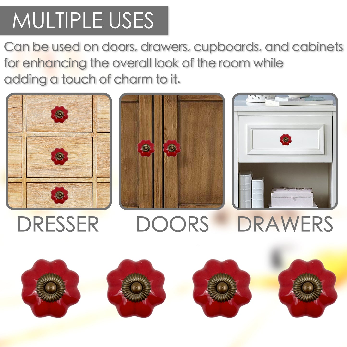 Ceramic Scallop Cabinet Knobs 6 Pack Knobs for Cabinets and Drawers, Closet Door Knobs, Drawer Pulls and Knobs with Mounting Screws