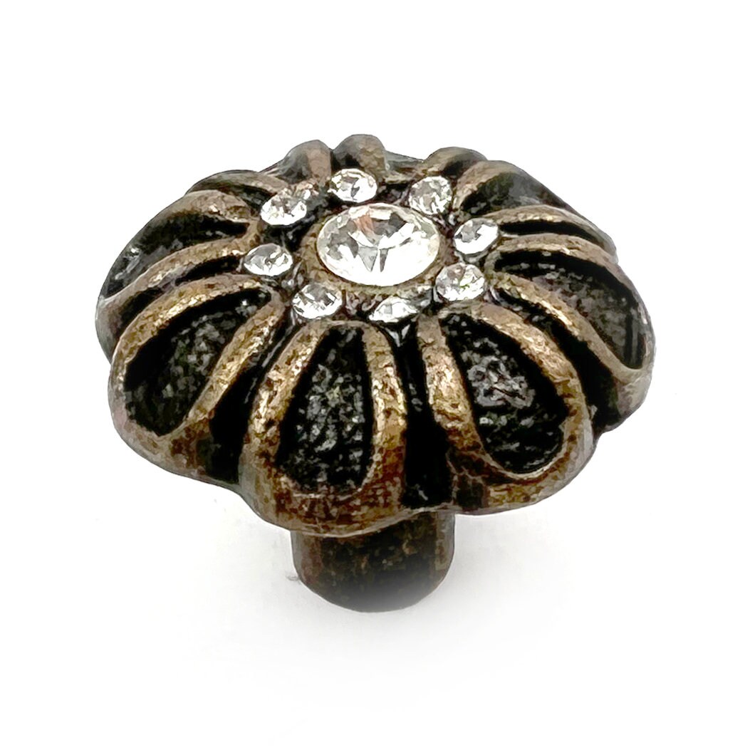 Cast Iron Rhinest Flower Cabinet Knobs 6 Pack Knobs for Cabinets and Drawers, Closet Door Knobs, Drawer Pulls and Knobs with Mounting Screws