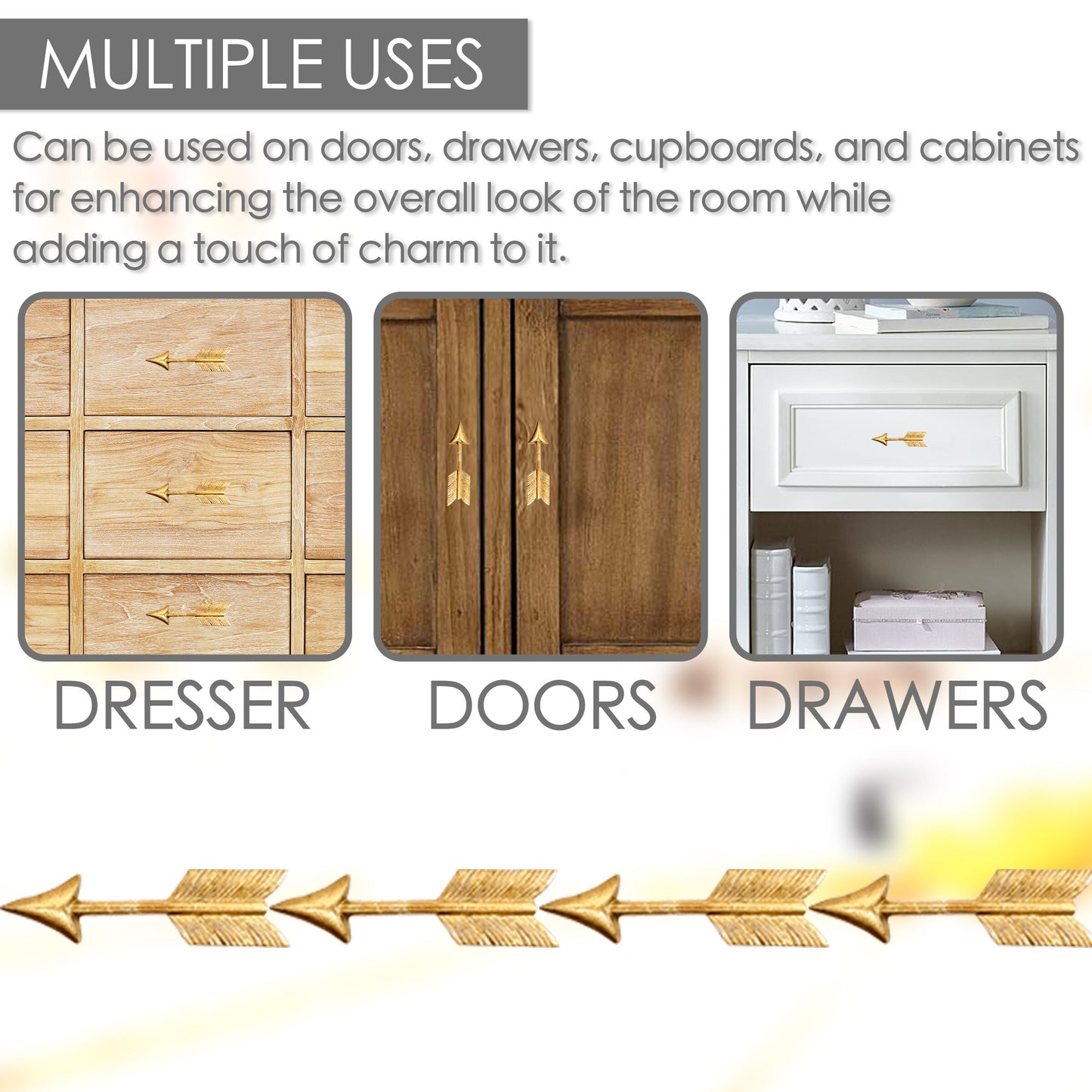 Arrow Drawer Pull Brass Set of 6, Kitchen Cabinet Knobs Dresser Knobs Drawer Knobs Handles