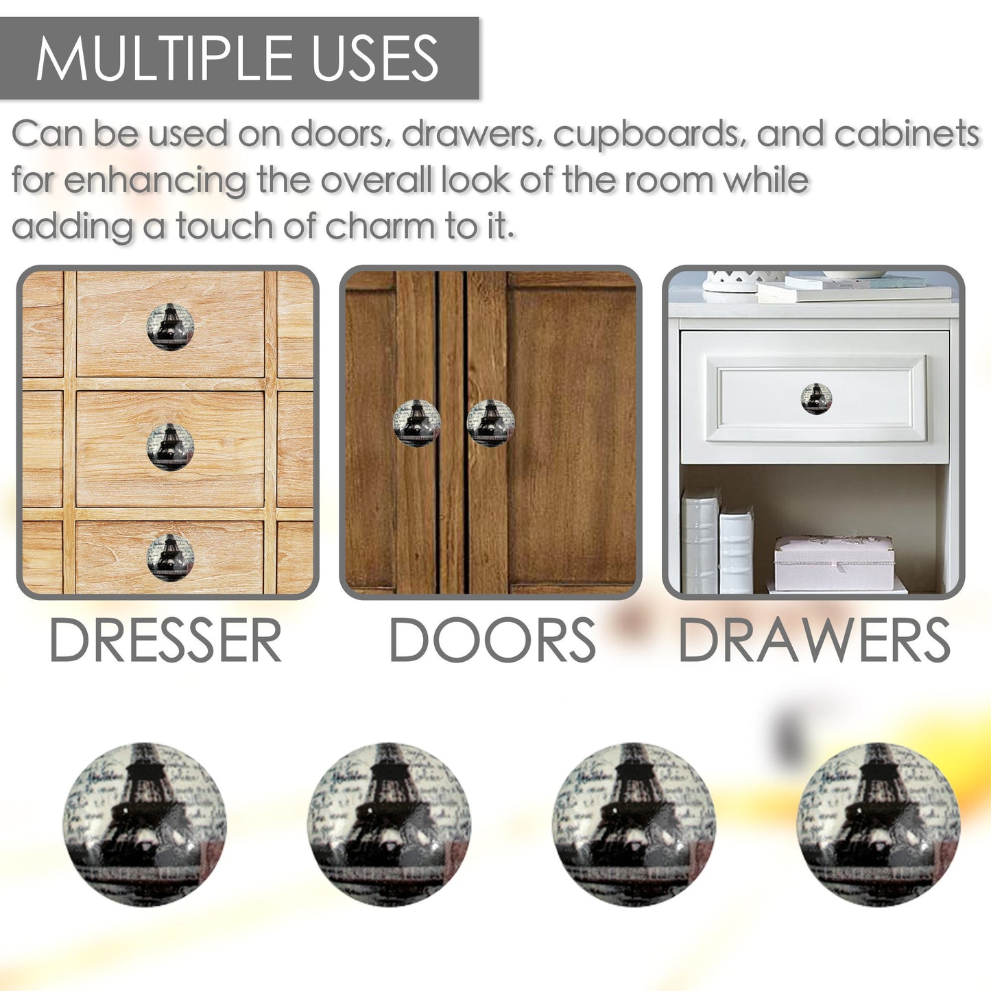 Ceramic Eiffel Tower Cabinet Knobs 6 Pack Knobs for Cabinets and Drawers, Closet Door Knobs, Drawer Pulls and Knobs with Mounting Screws