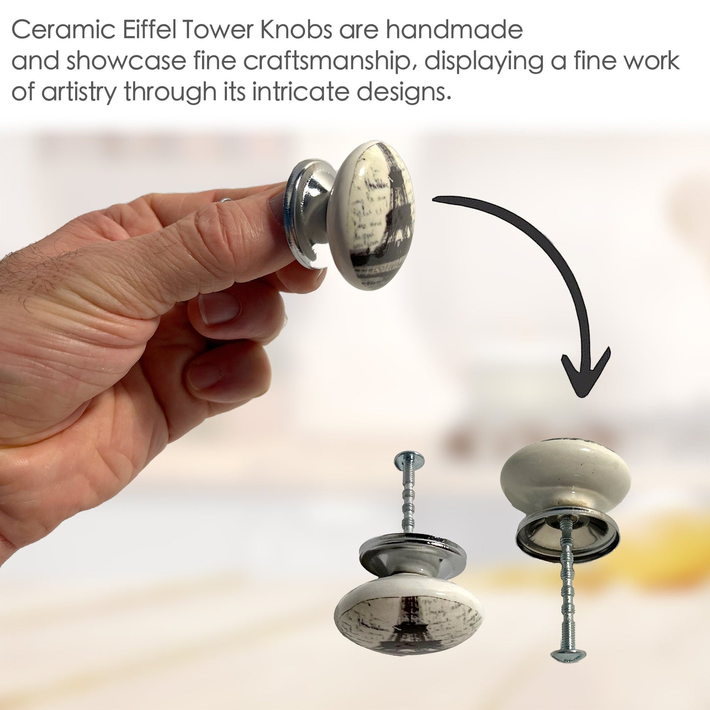 Ceramic Eiffel Tower Cabinet Knobs 6 Pack Knobs for Cabinets and Drawers, Closet Door Knobs, Drawer Pulls and Knobs with Mounting Screws