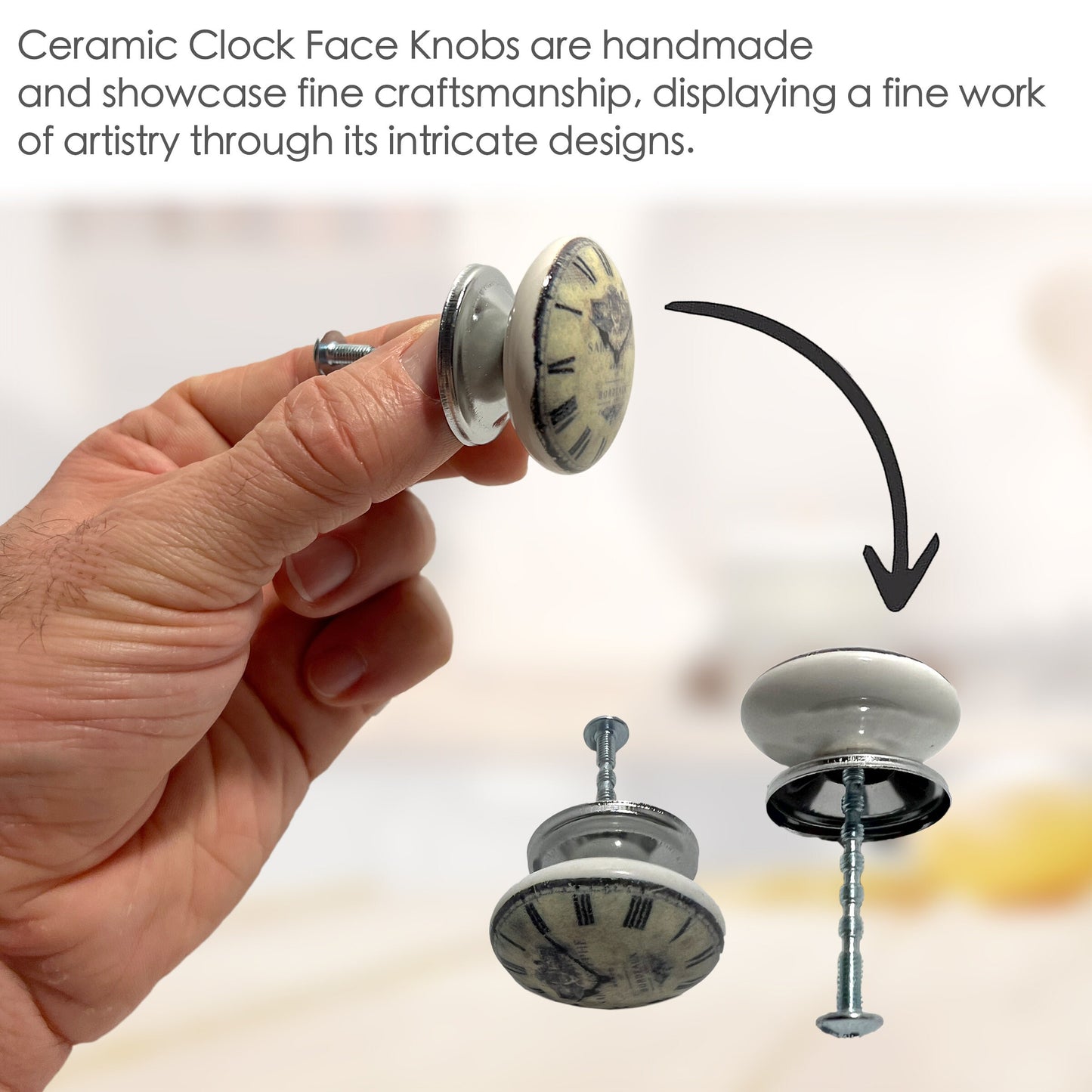 Ceramic Clock Face Cabinet Knobs 6 Pack Knobs for Cabinets and Drawers, Closet Door Knobs, Drawer Pulls and Knobs with Mounting Screws