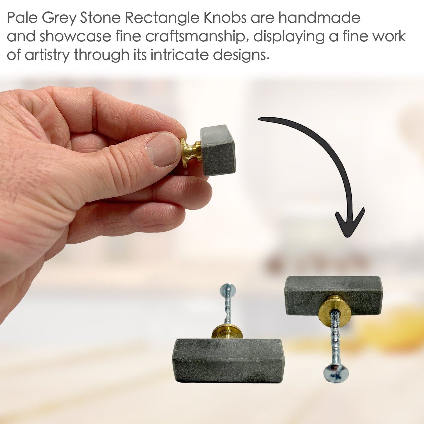 Stone Rectangle Cabinet Knobs 6 Pack Knobs for Cabinets and Drawers, Closet Door Knobs, Drawer Pulls and Knobs with Mounting Screws (Gray)