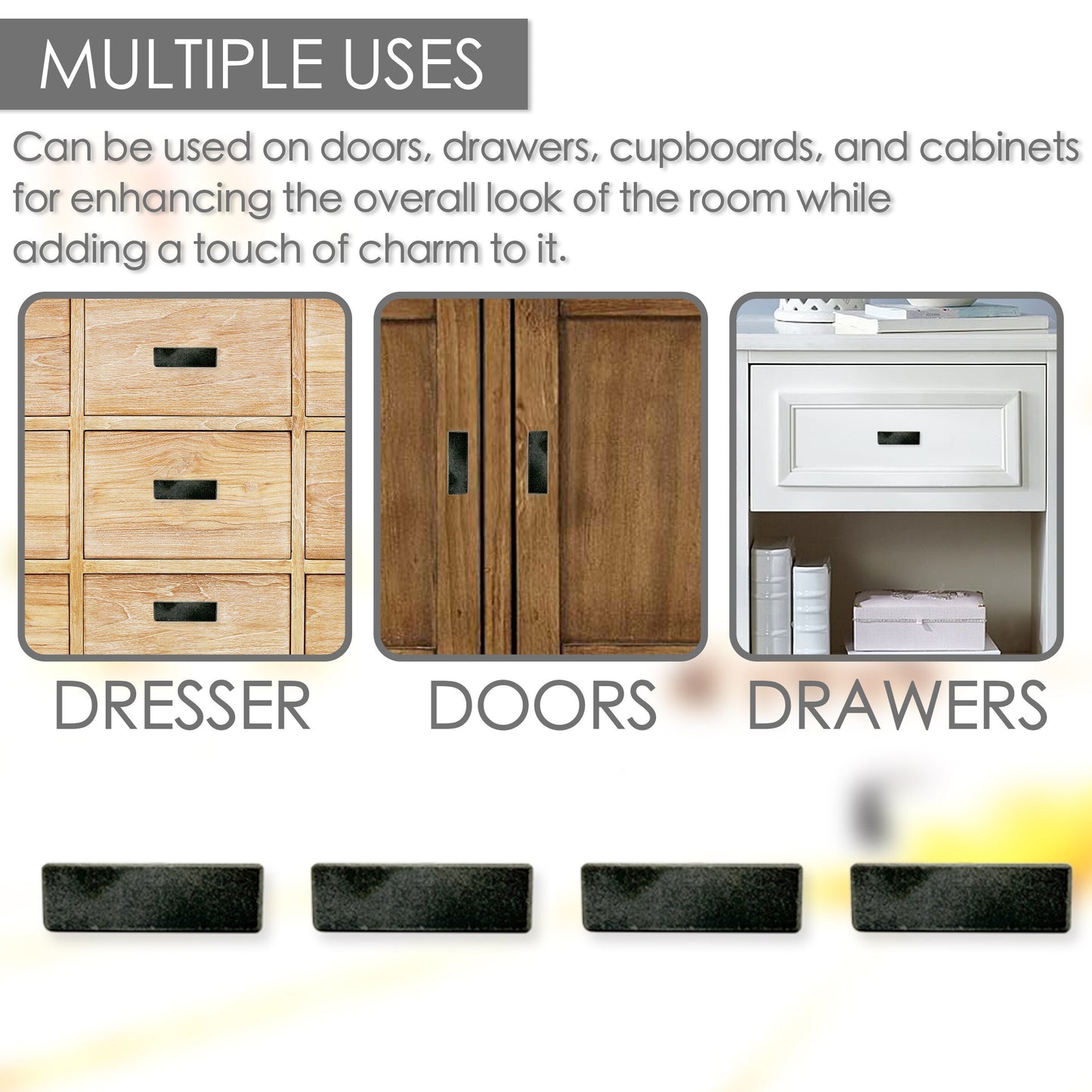 Stone Rectangle Cabinet Knobs 6 Pack Knobs for Cabinets and Drawers, Closet Door Knobs, Drawer Pulls and Knobs with Mounting Screws (Gray)