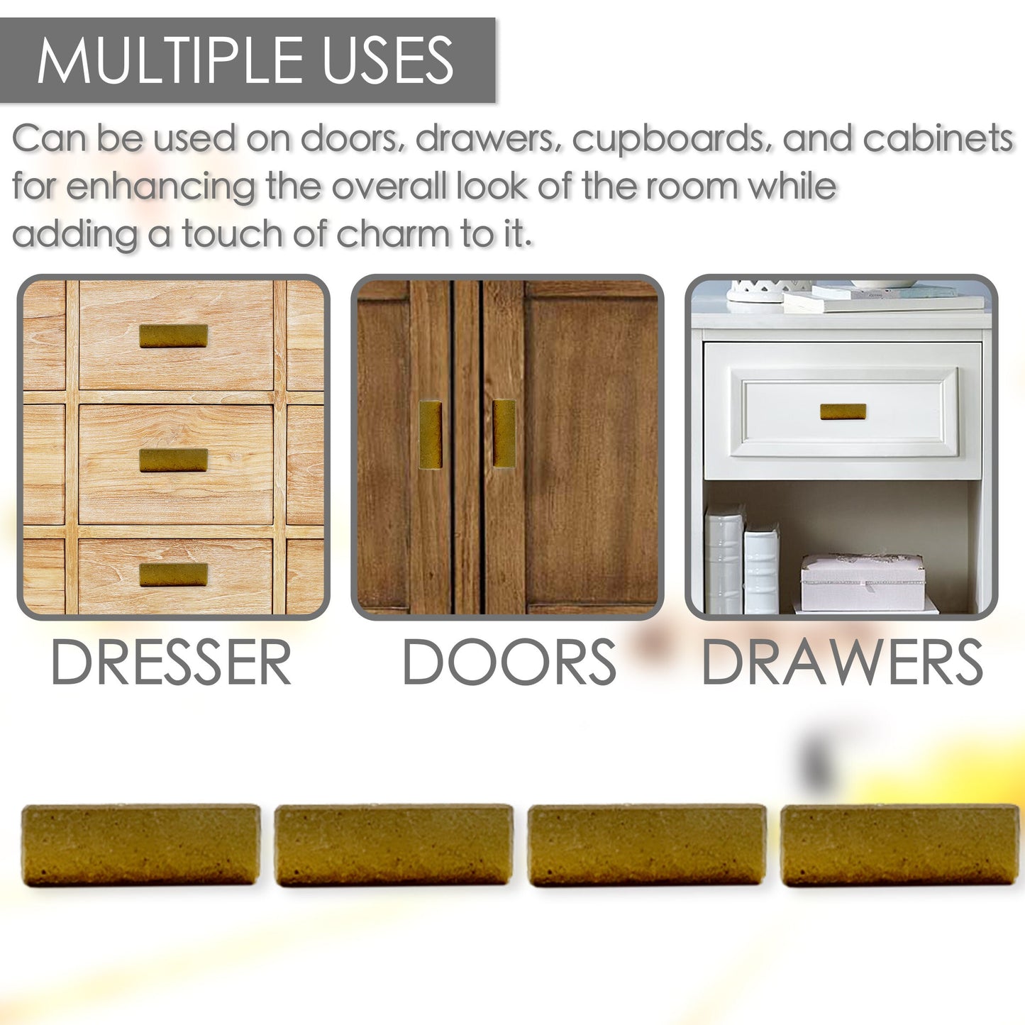 Stone Rectangle Cabinet Knobs 6 Pack Knobs for Cabinets and Drawers, Closet Knobs, Drawer Pulls and Knobs with Mounting Screws (Ocher Brown)