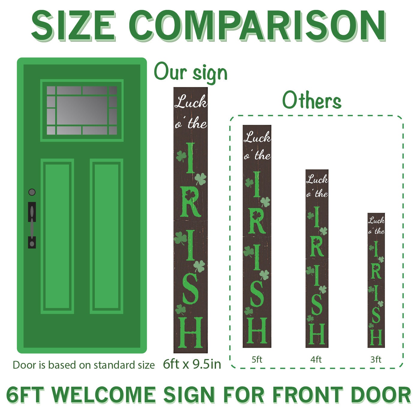 72in St. Patrick's Day Wooden Porch Sign Large Welcome Porch Sign for St.Patrick's Day Decor Sign Home Front Door Yard Party Decor