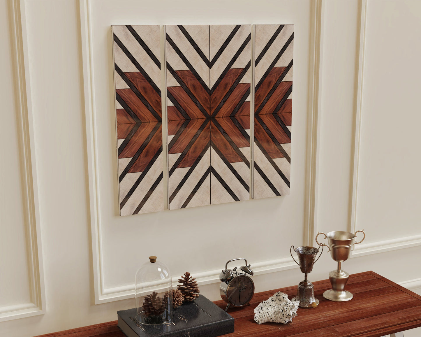36in Wall Decor Wooden Art - Geometric Pattern Wood Wall Hanging, Boho Wall Art Prints for Apartment, Bedroom, Living Room