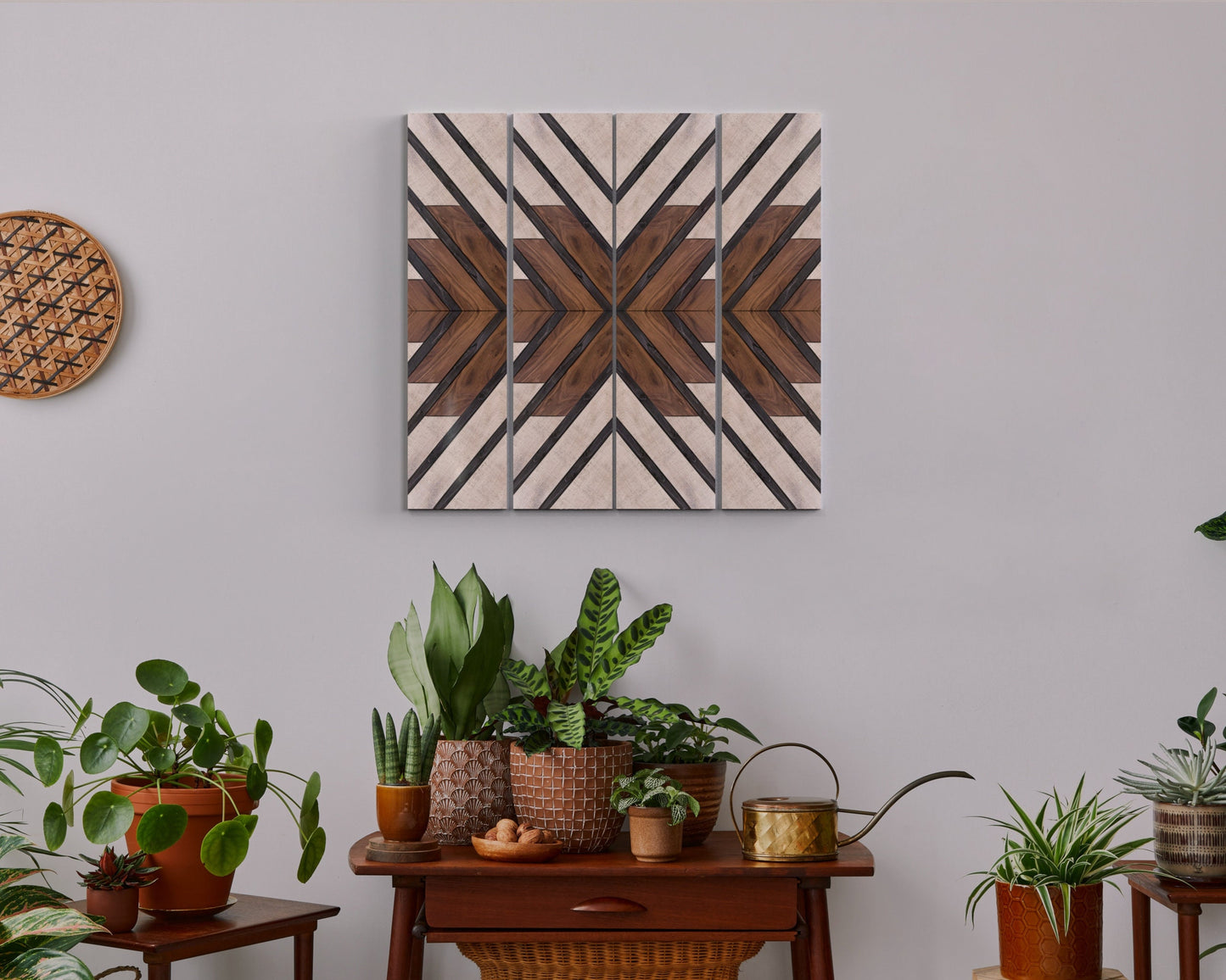 36in Wall Decor Wooden Art - Geometric Pattern Wood Wall Hanging, Boho Wall Art Prints for Apartment, Bedroom, Living Room