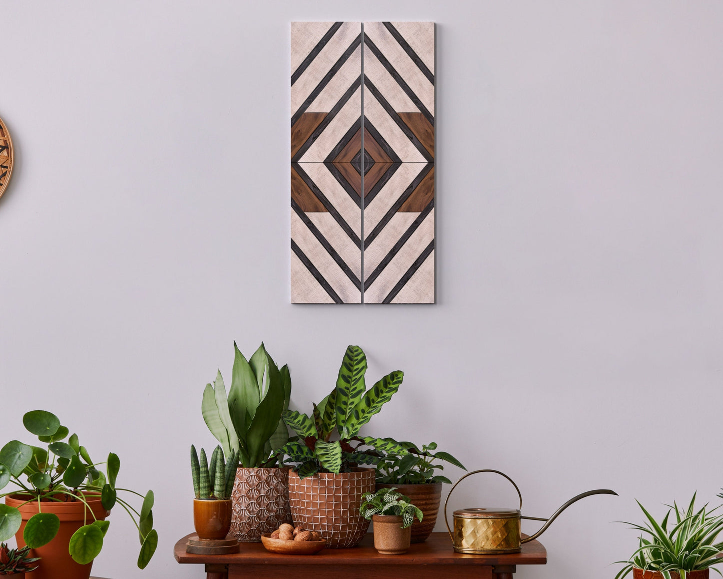 Farmhouse Home Decor Wooden Art Diamond Sign, Wood Geometric Wall Hanging Boho Wall Art Prints on Wood for Apartment Bedroom Living Room