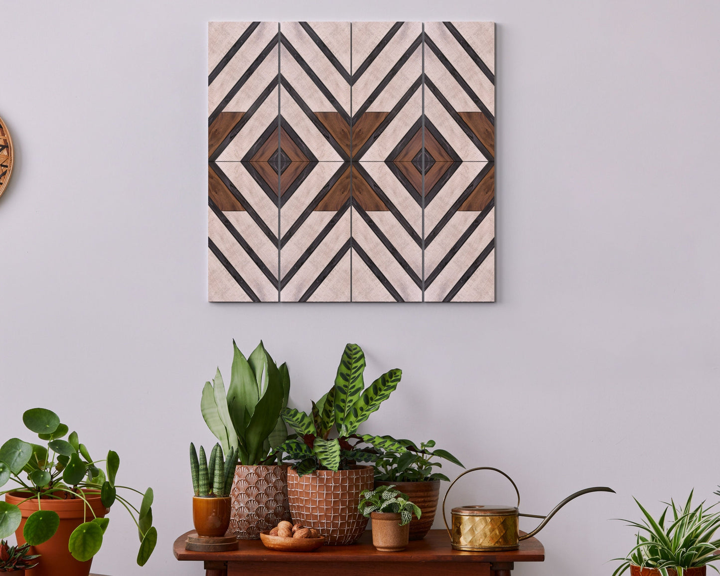 Farmhouse Home Decor Wooden Art Diamond Sign, Wood Geometric Wall Hanging Boho Wall Art Prints on Wood for Apartment Bedroom Living Room