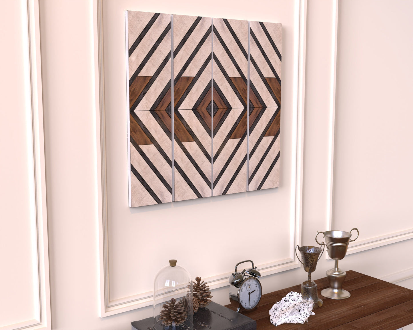 Farmhouse Home Decor Wooden Art Diamond Sign, Wood Geometric Wall Hanging Boho Wall Art Prints on Wood for Apartment Bedroom Living Room