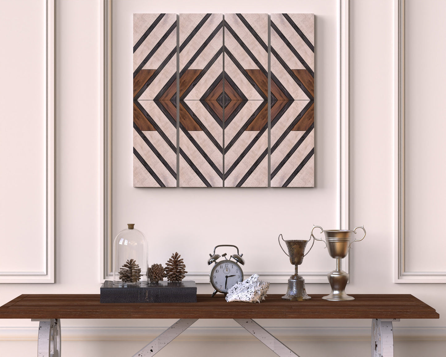 Farmhouse Home Decor Wooden Art Diamond Sign, Wood Geometric Wall Hanging Boho Wall Art Prints on Wood for Apartment Bedroom Living Room