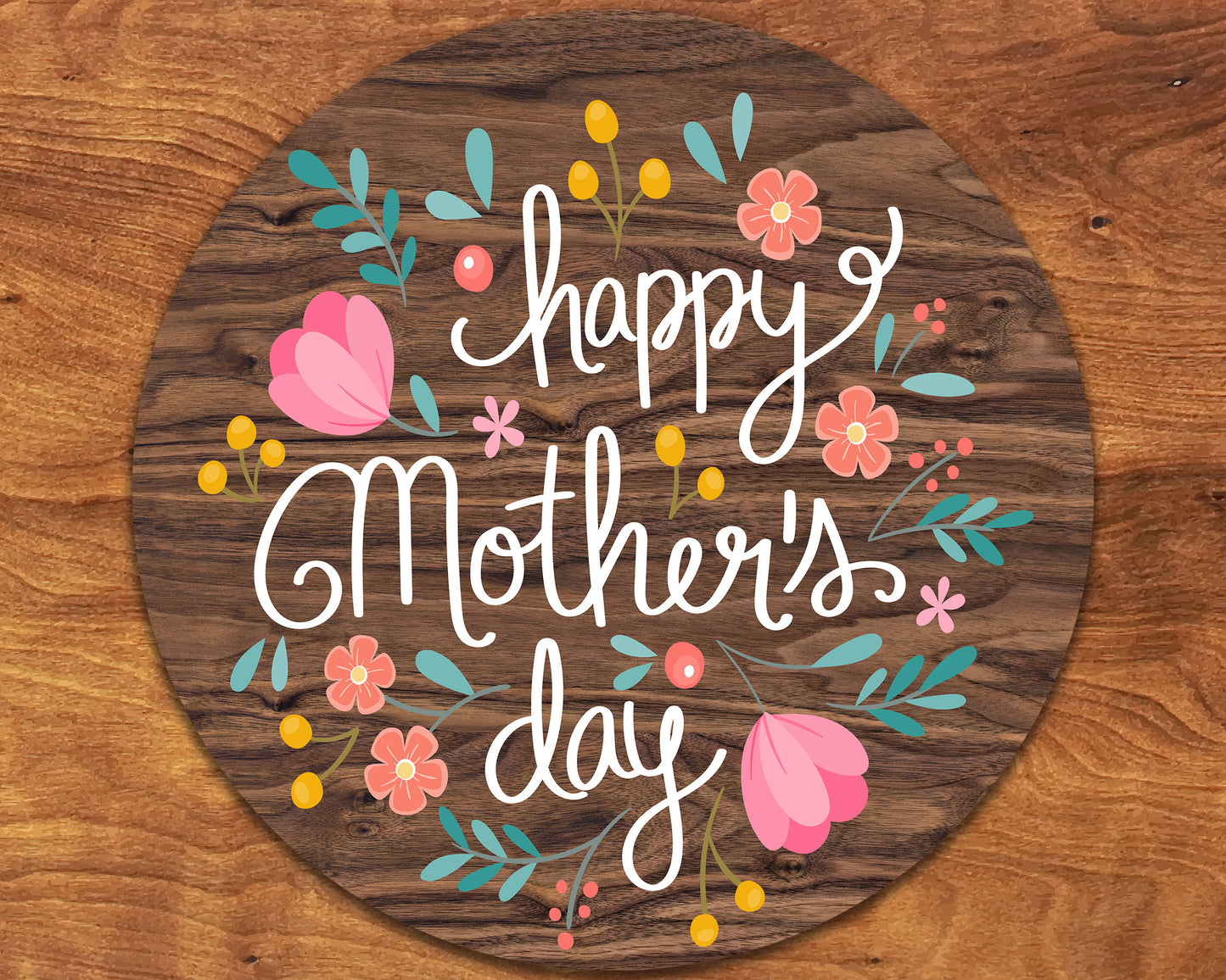 12IN Happy Mother's Day Round Wood Wall Hanging Sign
