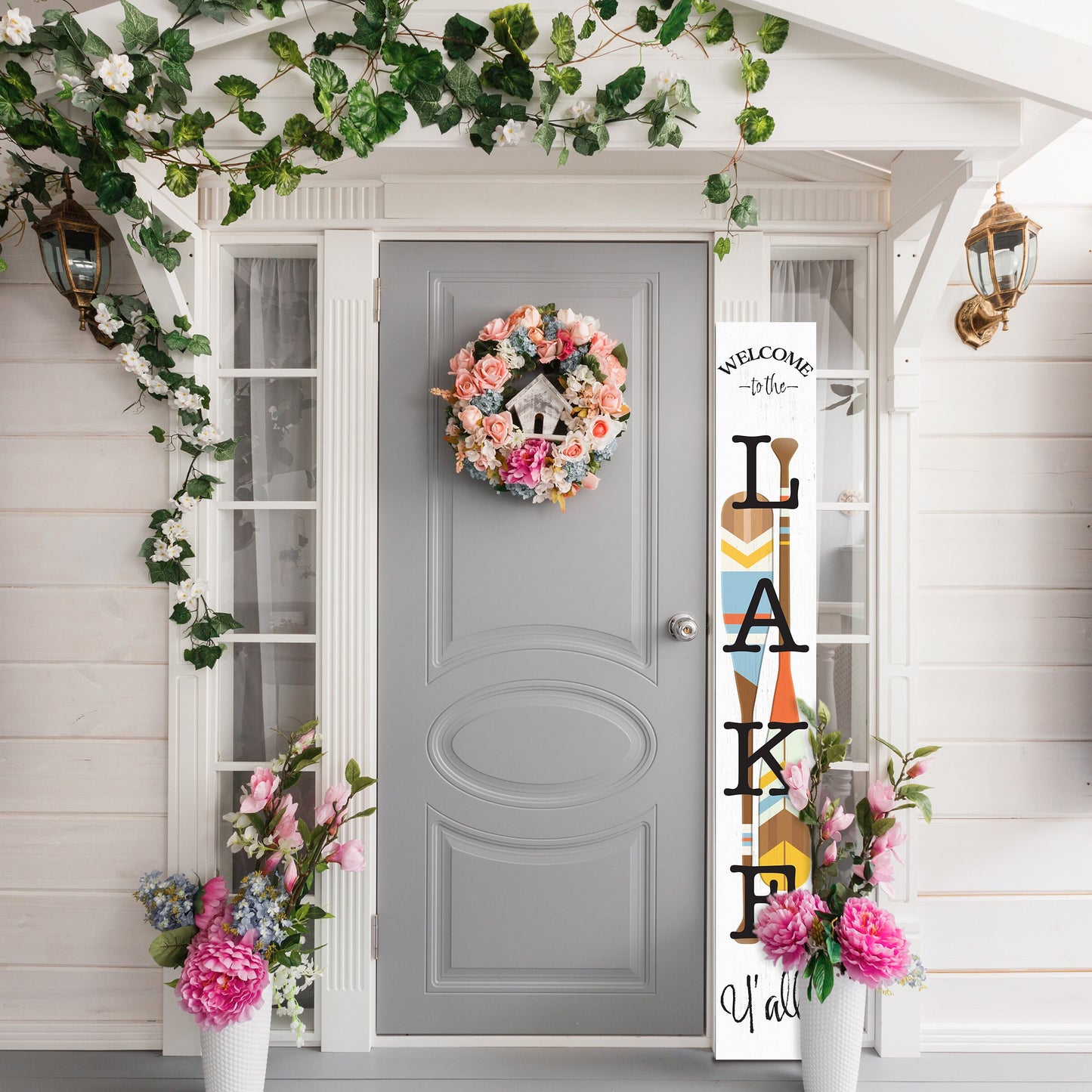 72In Welcome To The Lake Wooden Porch Sign,Summer Rustic Porch Sign For Porch/Patio