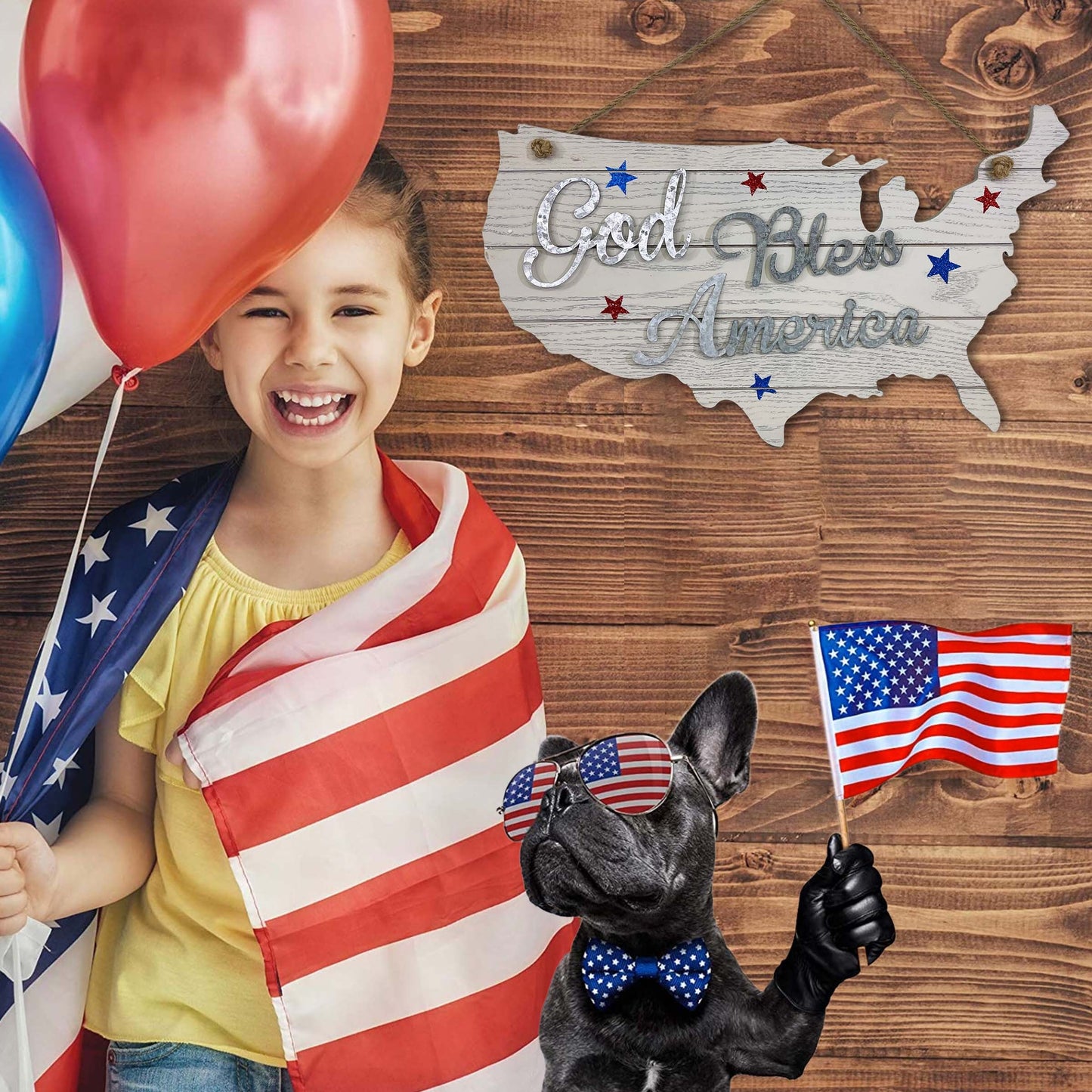 God Bless America Wall Sign Decor | 4th of July Rustic Home Decor