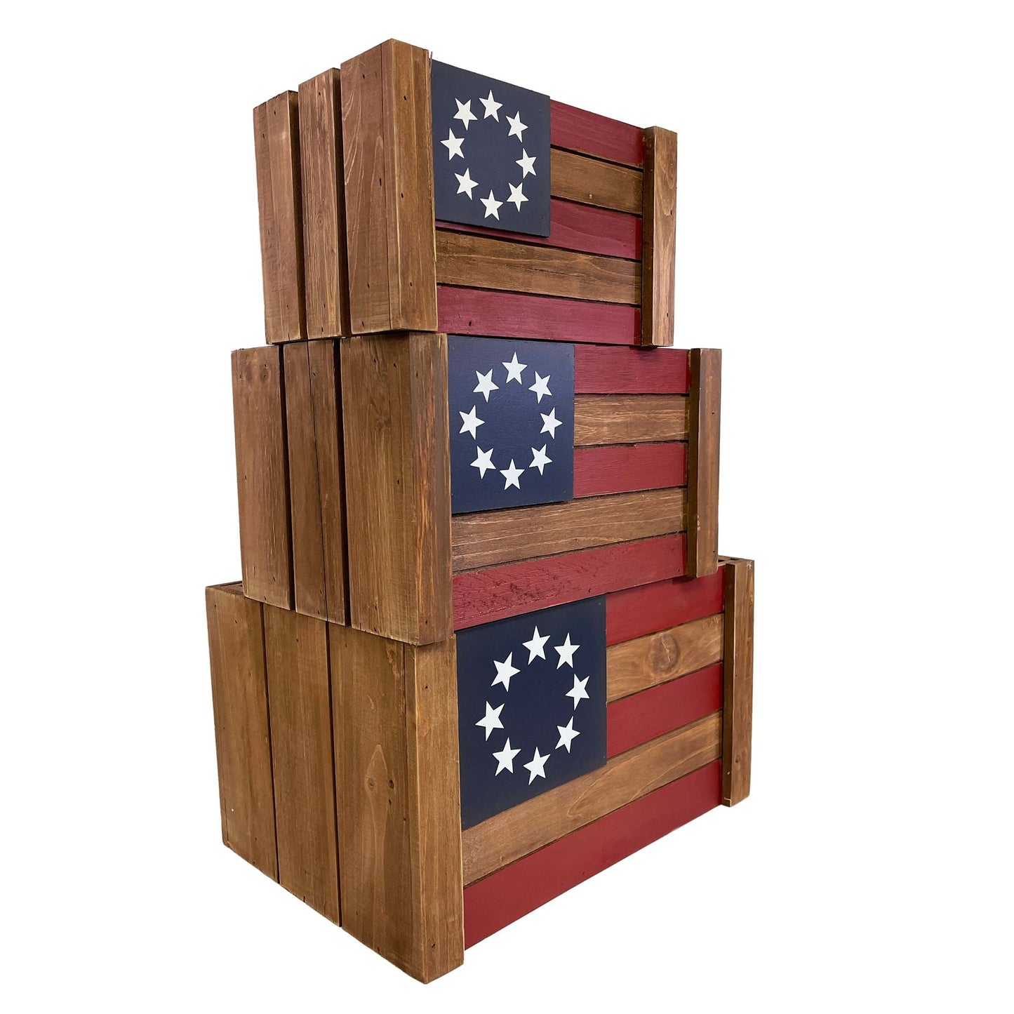 Wood American Flag Crate Set of 3 - Decorative Storage for Home Organization