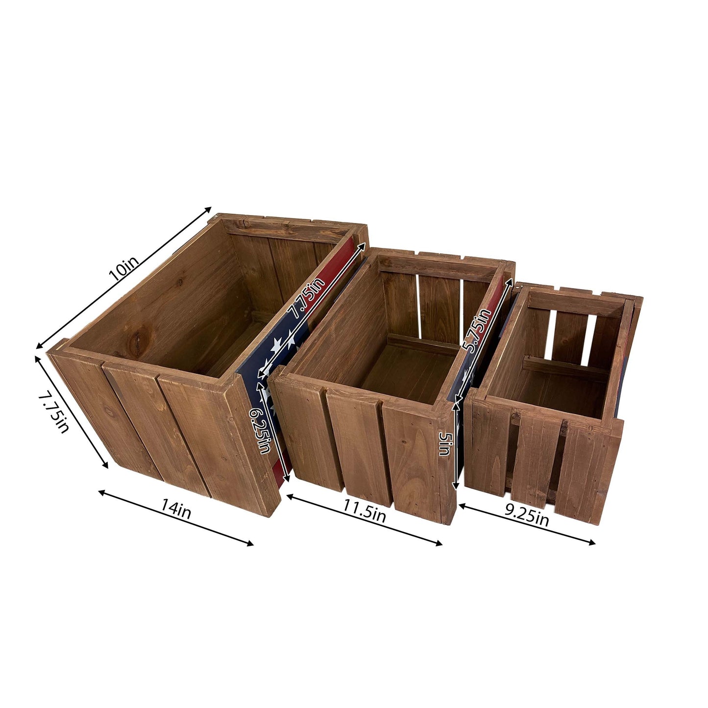 Wood American Flag Crate Set of 3 - Decorative Storage for Home Organization