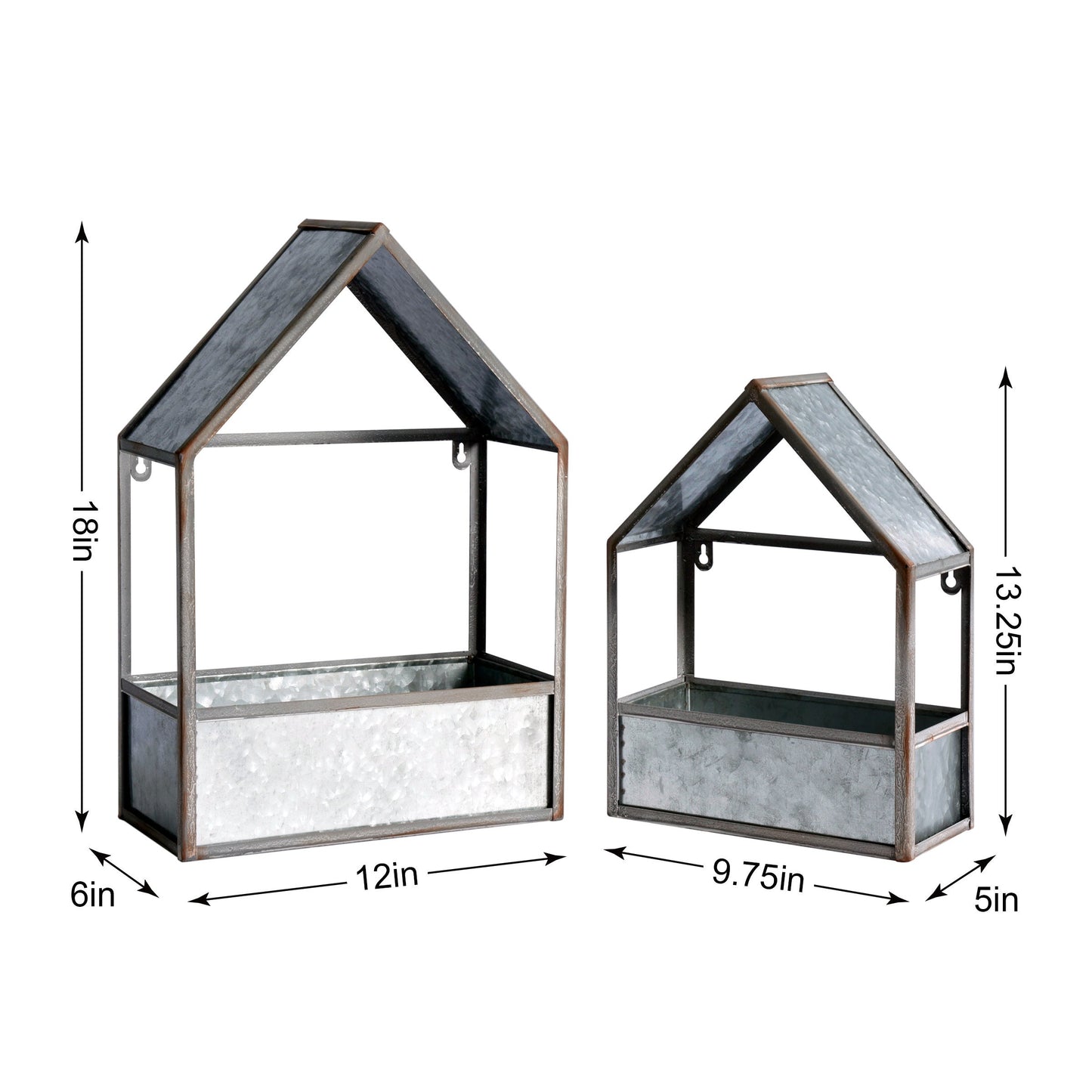 Set of 2 Metal House Shaped Planters, Rustic Home Decor