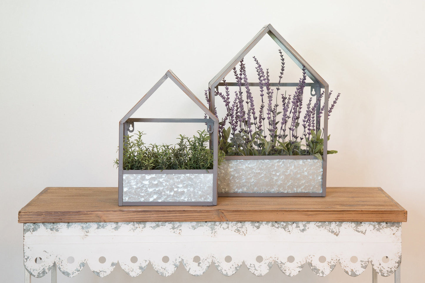 Set of 2 Metal House Shaped Planters, Rustic Home Decor