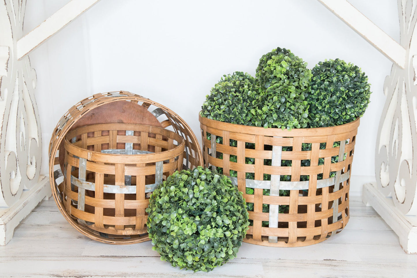 Set of 3 Woven Storage Baskets with Metal Decor Band