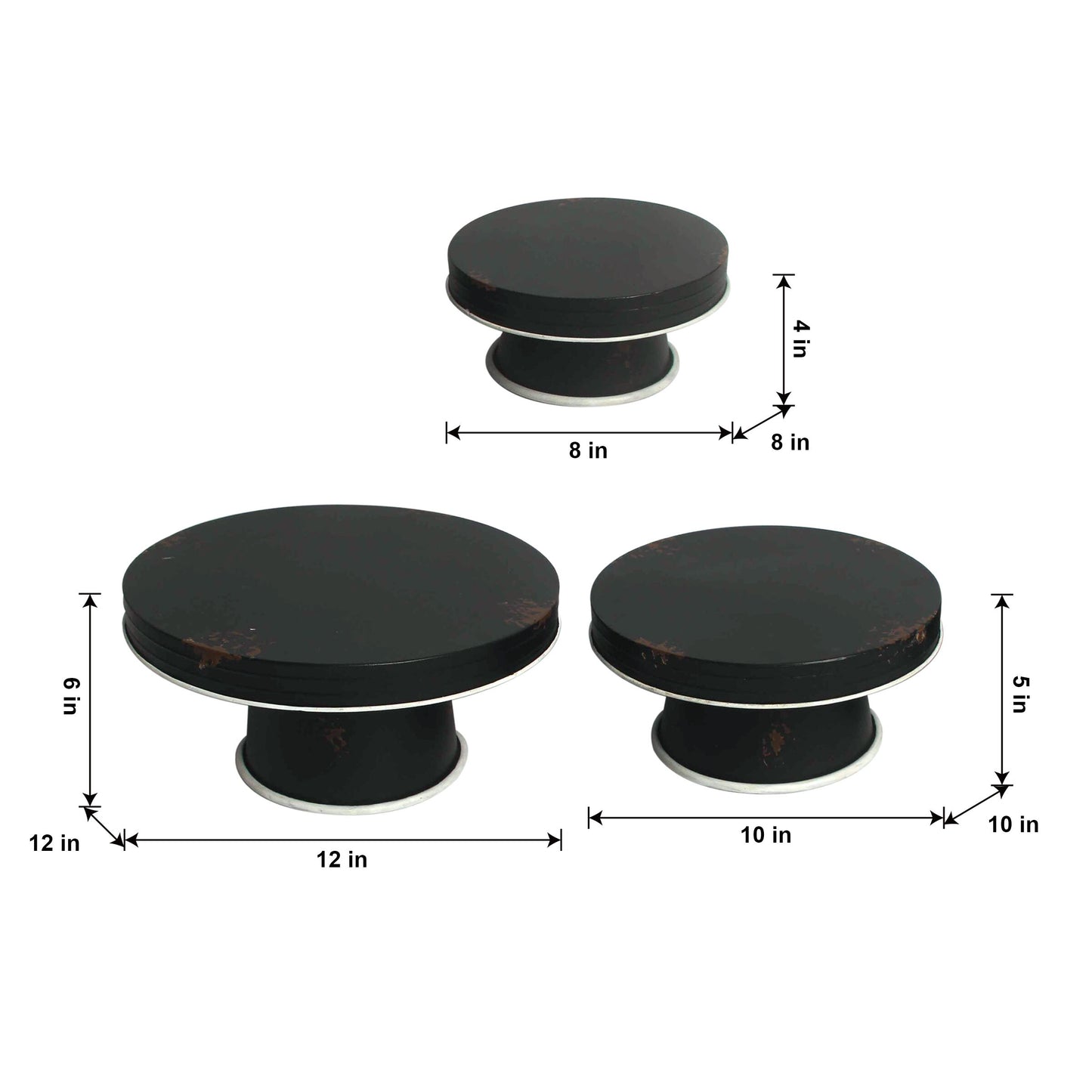Black Distressed Enamel Pedestal Server Set - 3 Piece Farmhouse Decor