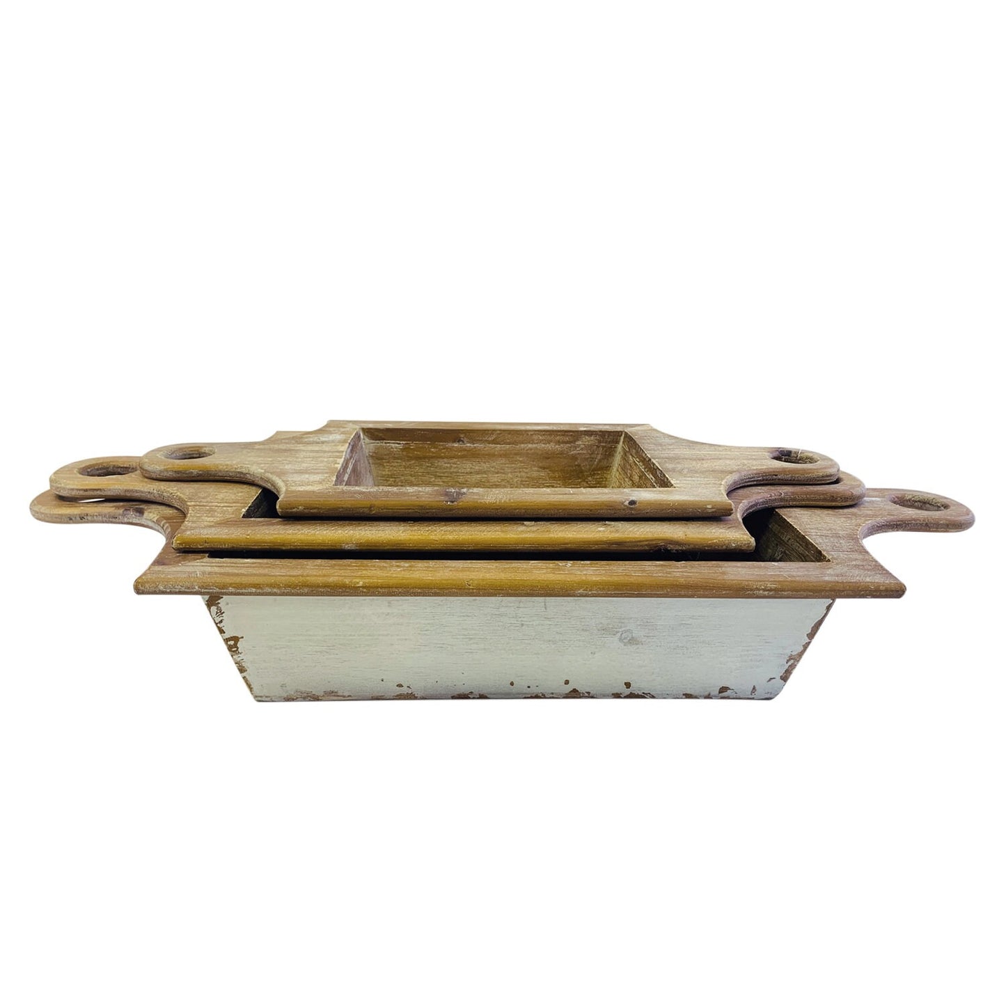 Set of 3 Wood Bowls with Handles
