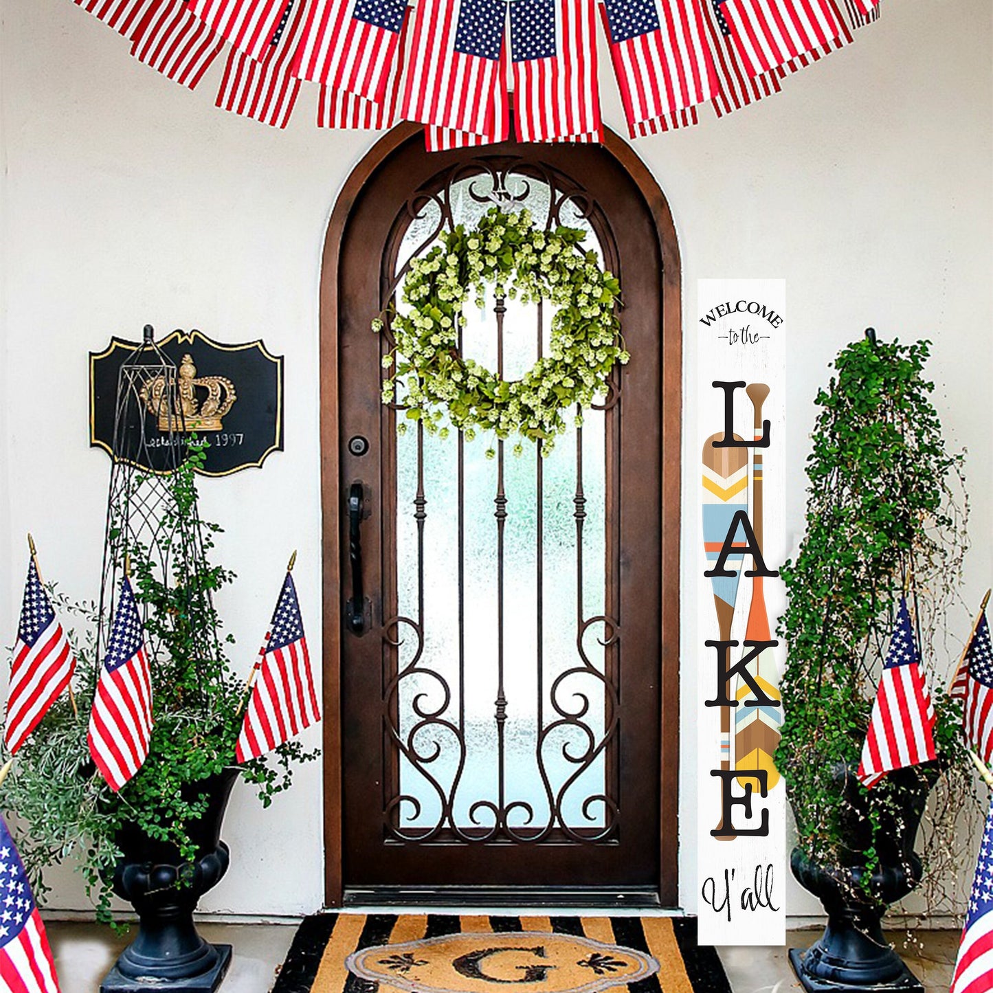 72In Welcome To The Lake Wooden Porch Sign,Summer Rustic Porch Sign For Porch/Patio