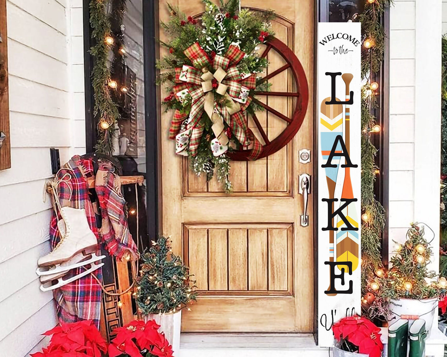 72In Welcome To The Lake Wooden Porch Sign,Summer Rustic Porch Sign For Porch/Patio