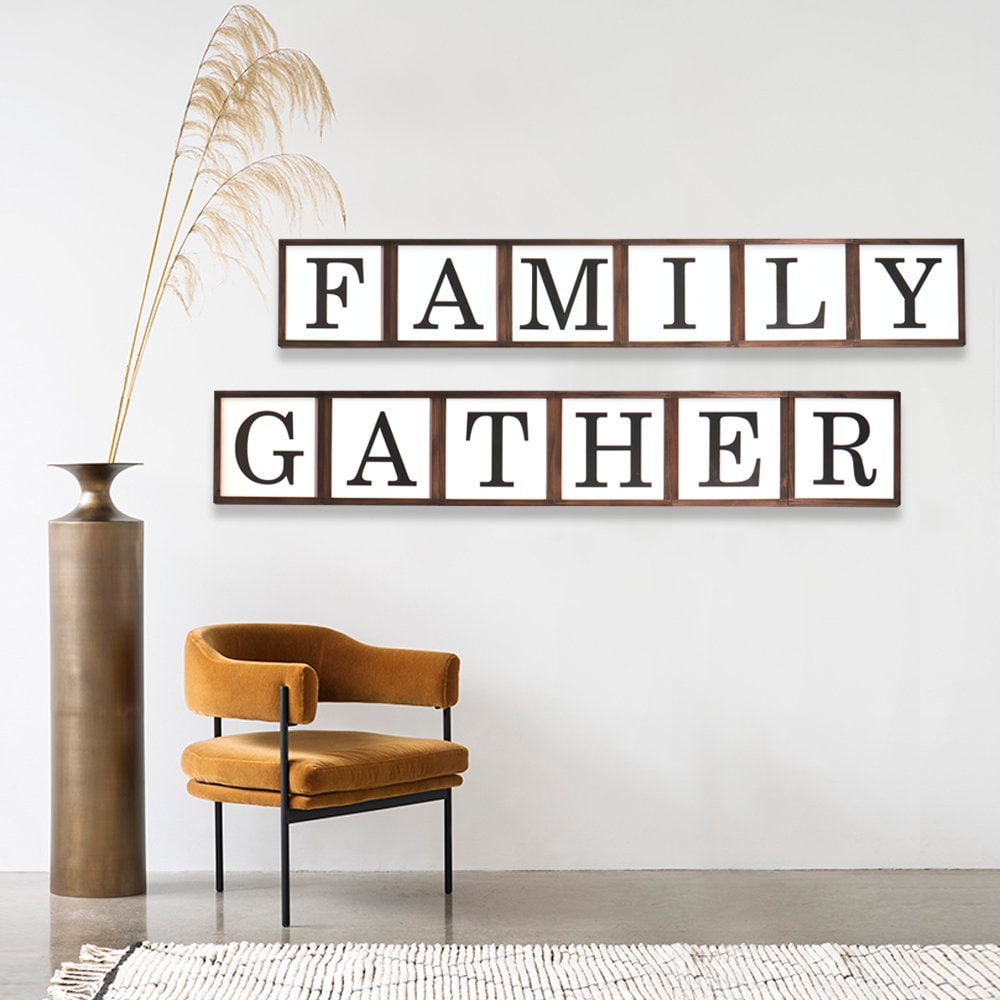 Family/Gather Reversible Wall Sign | Double Sided Wall Dcor For Home
