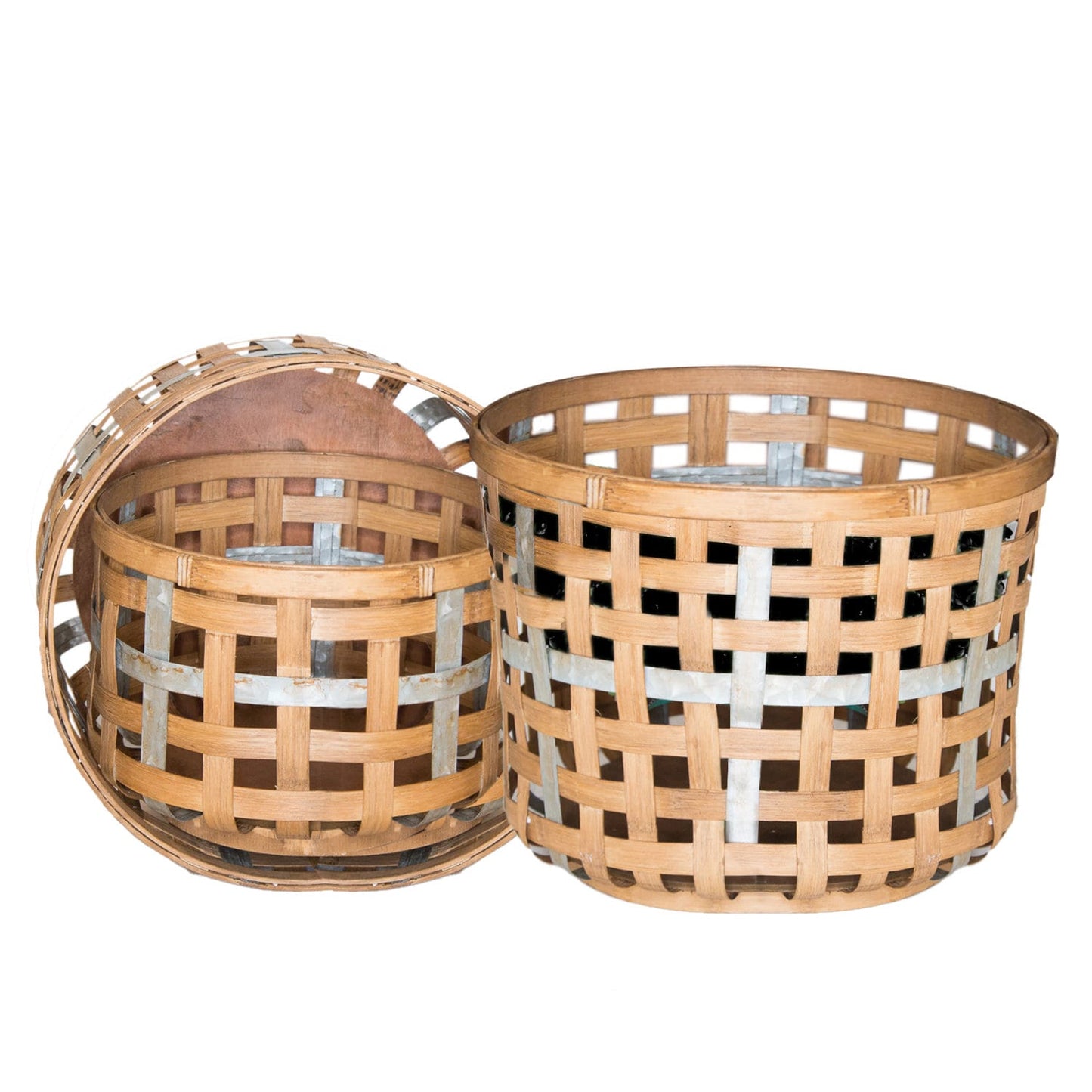 Set of 3 Woven Storage Baskets with Metal Decor Band