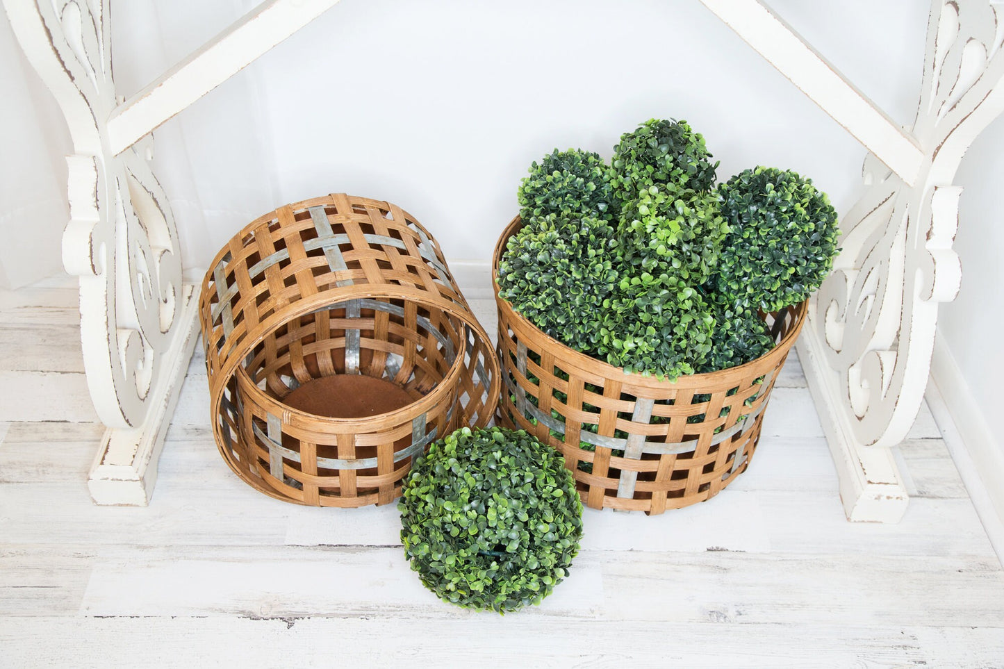 Set of 3 Woven Storage Baskets with Metal Decor Band
