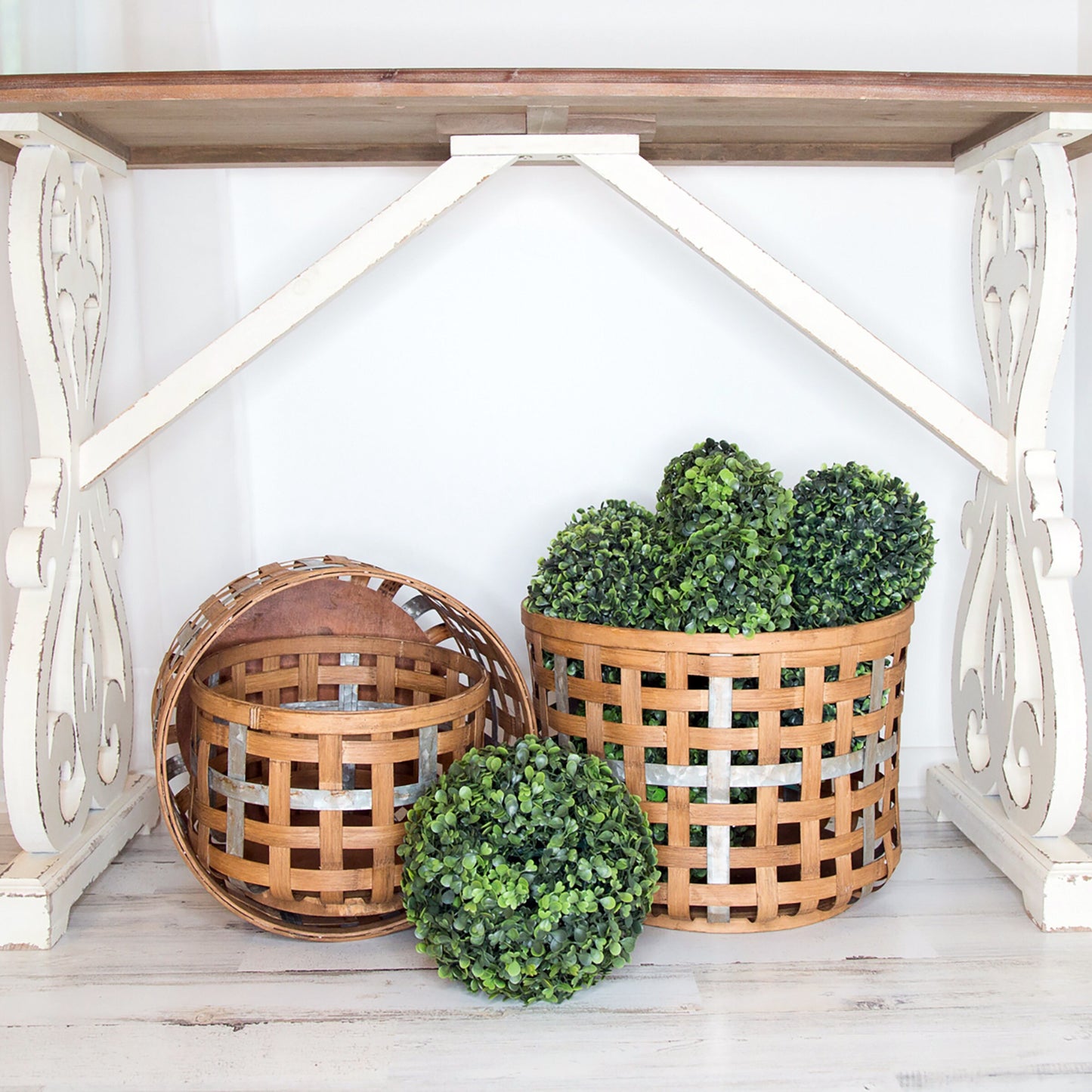 Set of 3 Woven Storage Baskets with Metal Decor Band