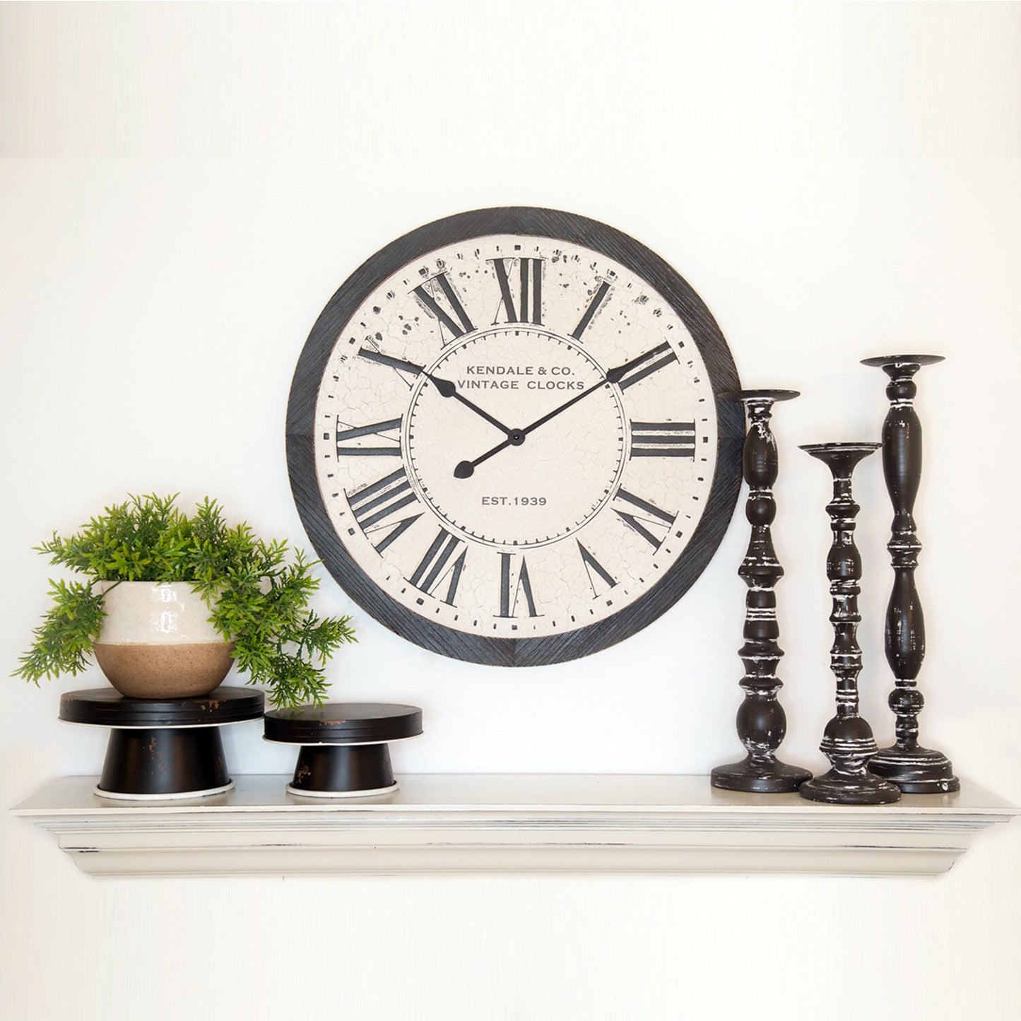 Black Distressed Enamel Pedestal Server Set - 3 Piece Farmhouse Decor