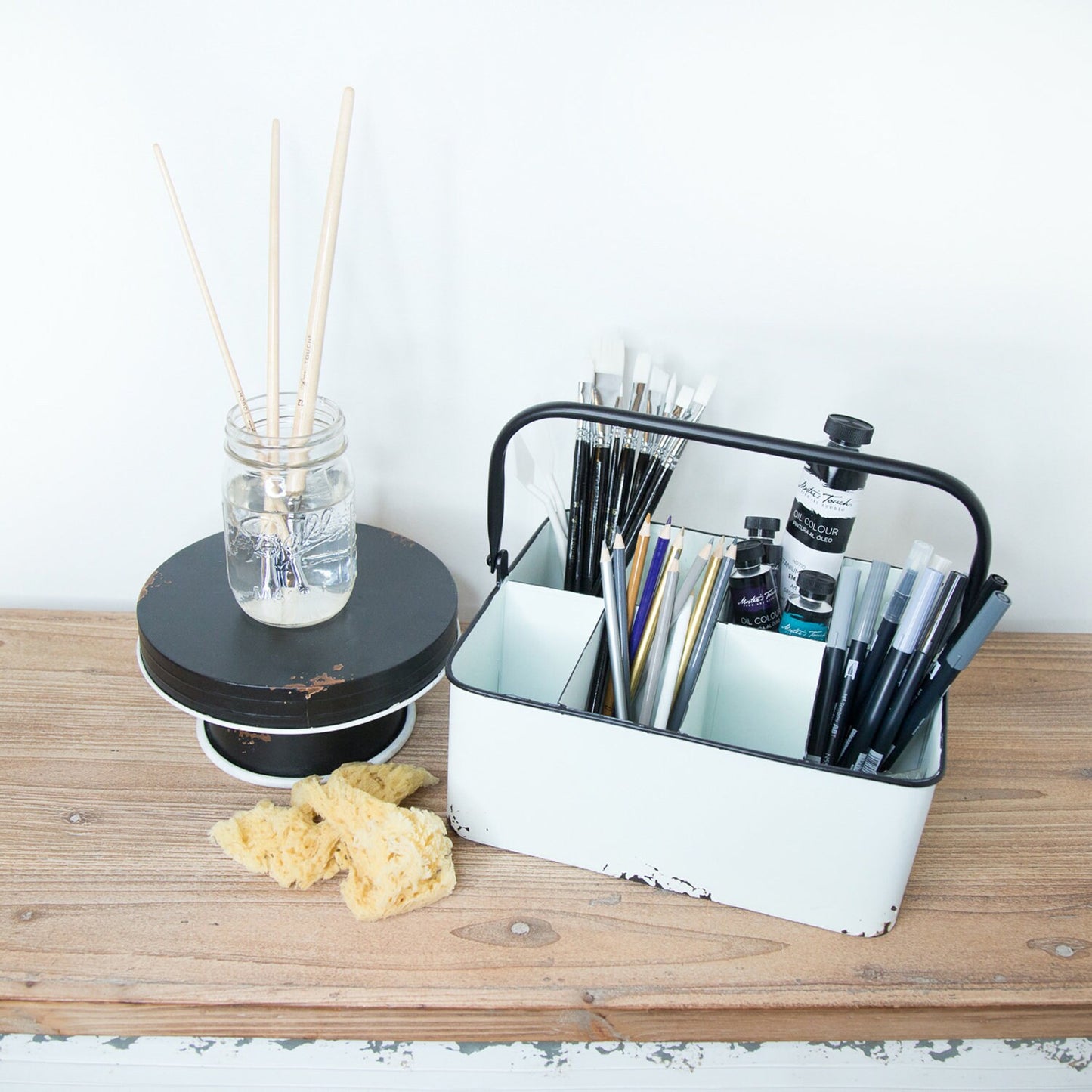 Black Distressed Enamel Pedestal Server Set - 3 Piece Farmhouse Decor