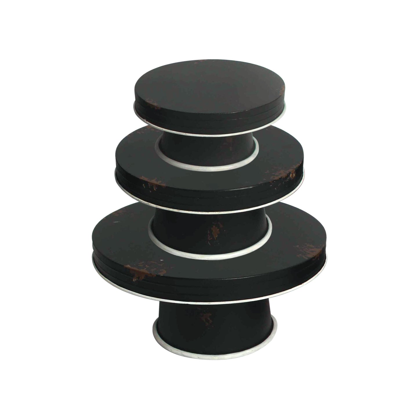 Black Distressed Enamel Pedestal Server Set - 3 Piece Farmhouse Decor