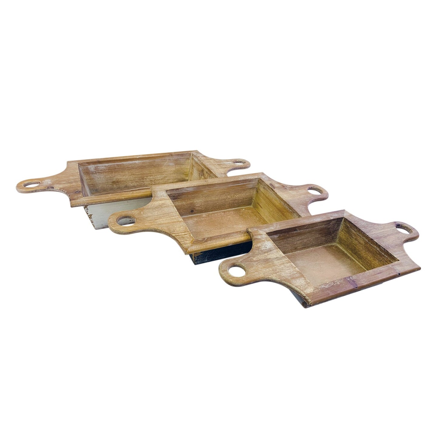 Set of 3 Wood Bowls with Handles