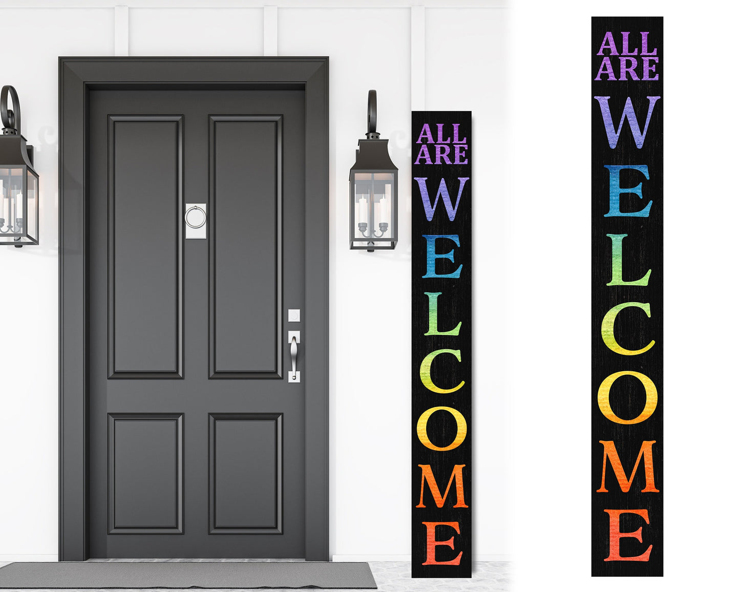 72in Welcome Sign for Front Door | LGBT Pride Porch Decor | Giant Board Decoration | Inclusive Housewarming Gift | Modern Rustic Outdoor Wall Art