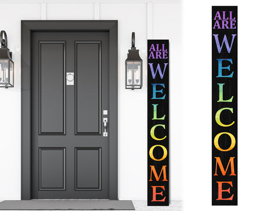 72in Welcome Sign for Front Door | LGBT Pride Porch Decor | Giant Board Decoration | Inclusive Housewarming Gift | Modern Rustic Outdoor Wall Art