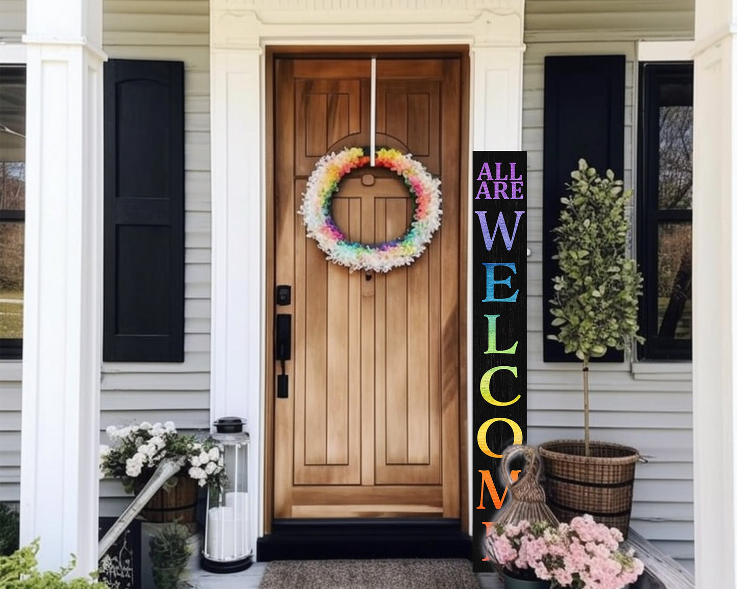 72in Welcome Sign for Front Door | LGBT Pride Porch Decor | Giant Board Decoration | Inclusive Housewarming Gift | Modern Rustic Outdoor Wall Art