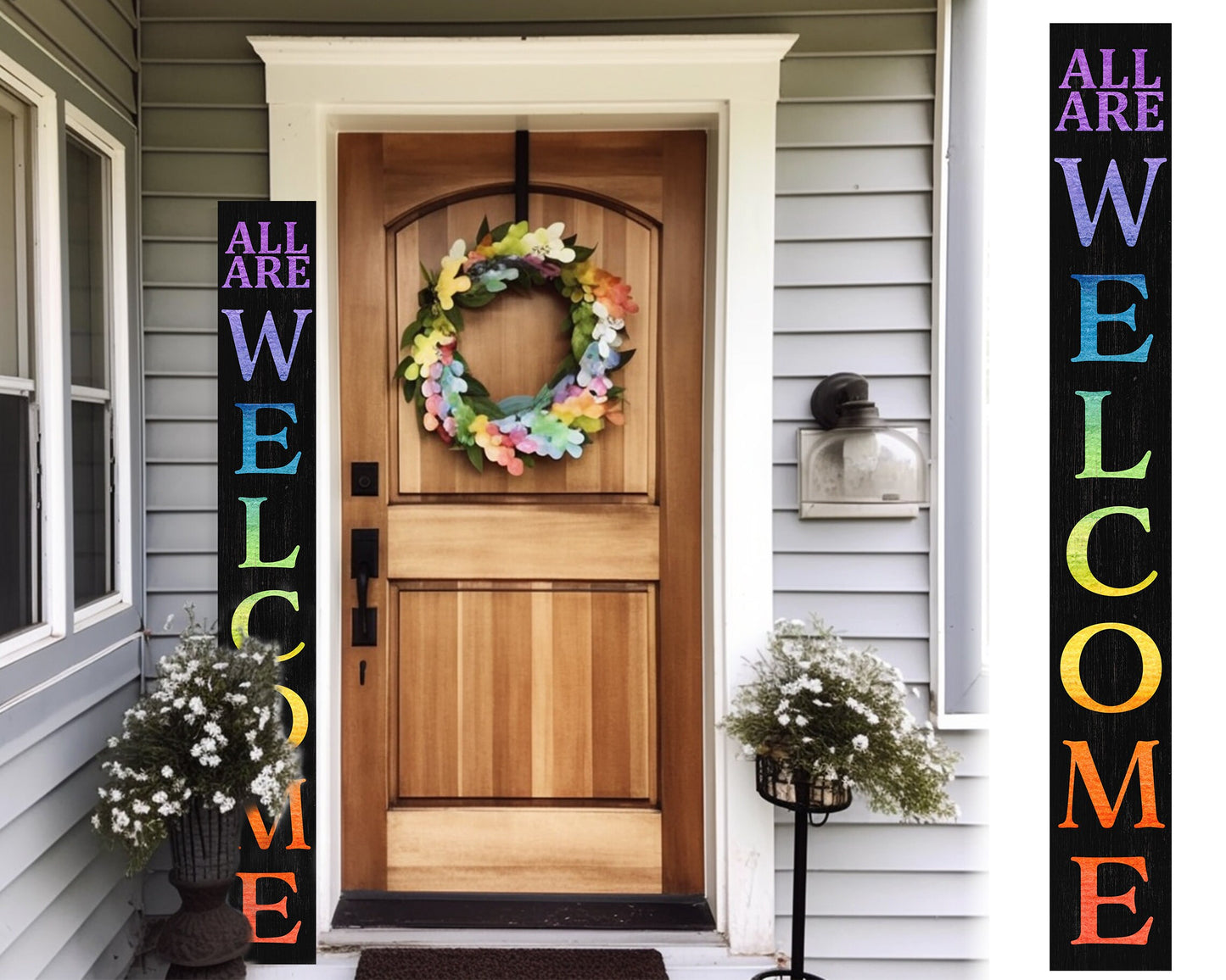 72in Welcome Sign for Front Door | LGBT Pride Porch Decor | Giant Board Decoration | Inclusive Housewarming Gift | Modern Rustic Outdoor Wall Art