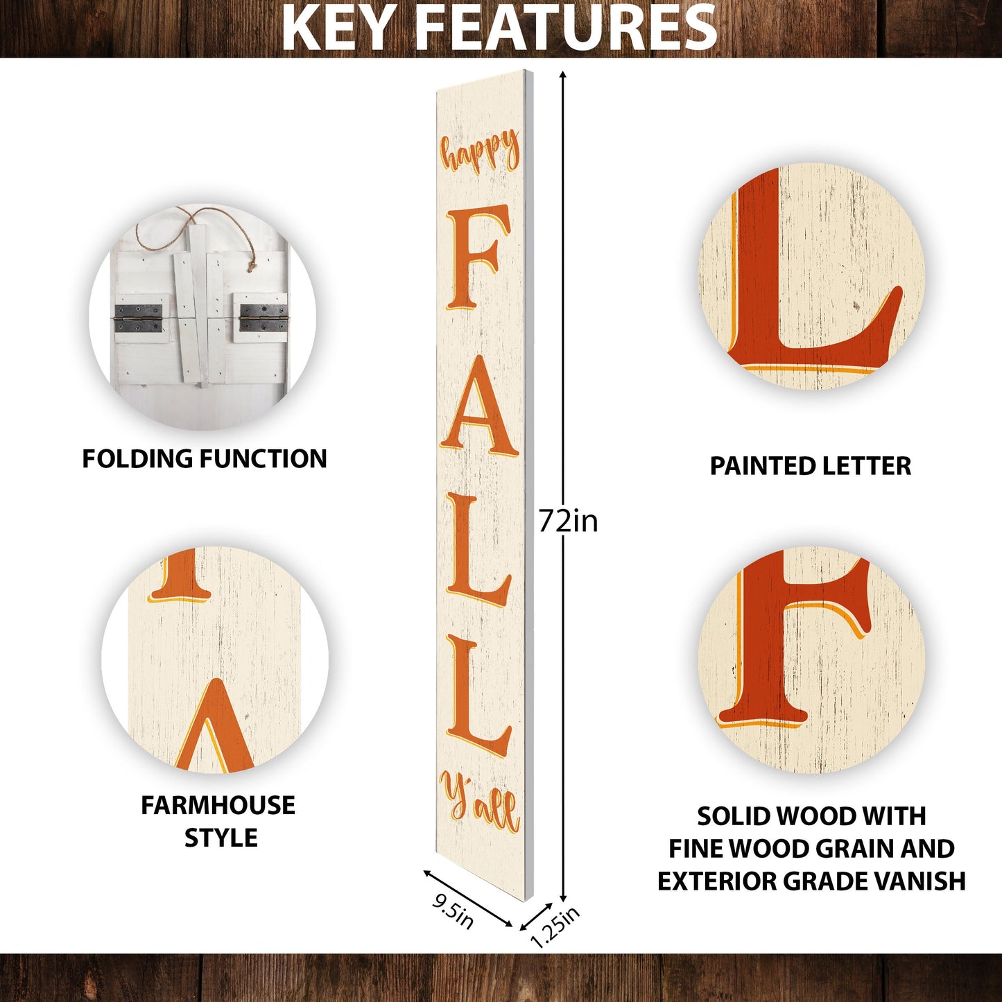 72in "Happy Fall Y'all" Porch Sign | Front Door Display | Ideal Porch Decor | Perfect for Autumn Celebrations