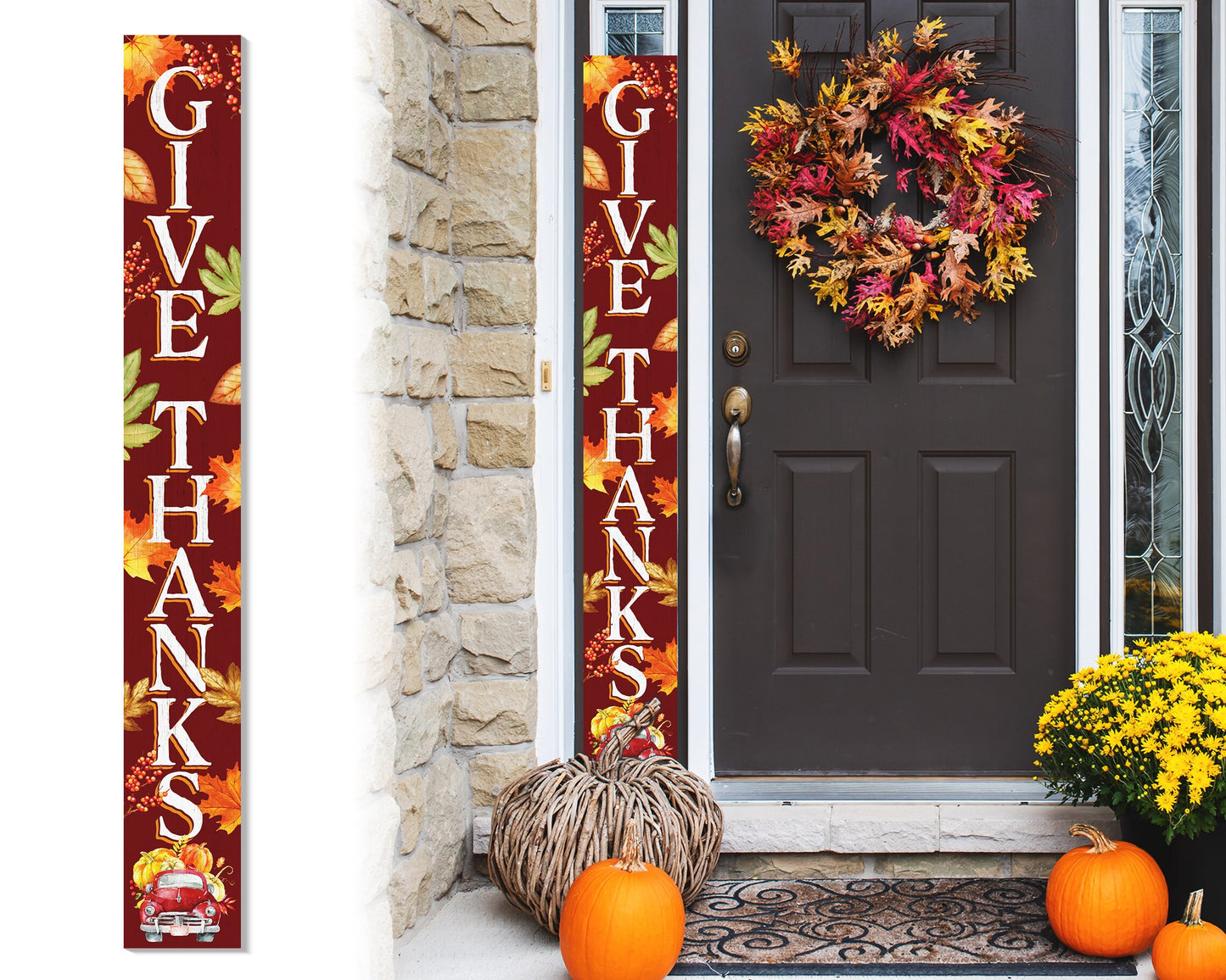 72in "Give Thanks" Fall Porch Sign | Front Door Autumn Decor | Thanksgiving Celebration | Ideal for Entryway, Living Room, Porch Decor