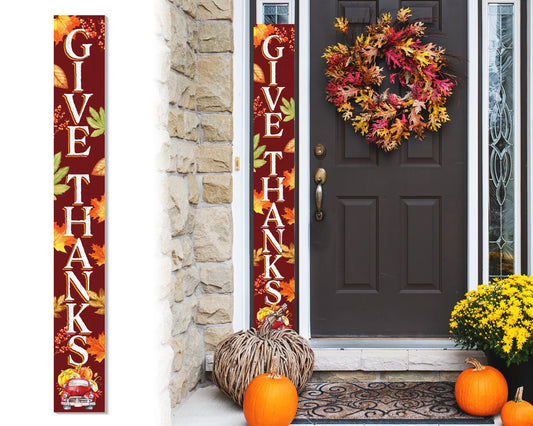 72in "Give Thanks" Fall Porch Sign | Front Door Autumn Decor | Thanksgiving Celebration | Ideal for Entryway, Living Room, Porch Decor