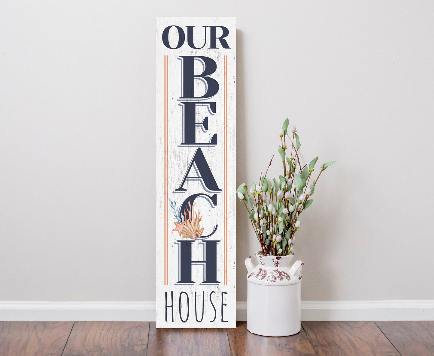 36in Our Beach House Welcome Porch Sign for Front Door, Coastal-Themed Summer Wall Decor, Nautical-Inspired Home Accent, Outdoor Seaside Display