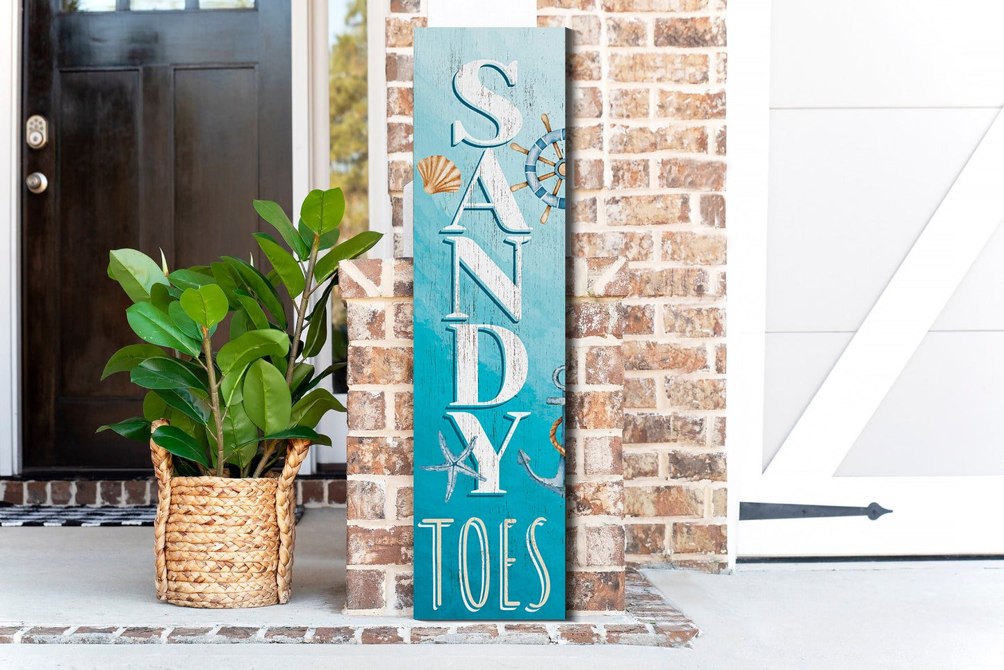 36in Sandy Toes Porch Sign for Front Door - Tropical Wooden Wall Decor, Outdoor Summer Beach Inspired Display