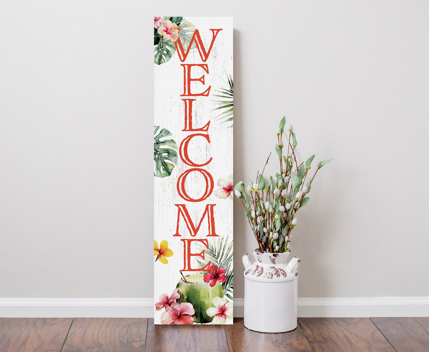 36in Tropical Welcome Porch Sign for Front Door, Summer 36-inch Entryway Decor, Exotic-Themed Home Accent, Outdoor Island Vibes Display