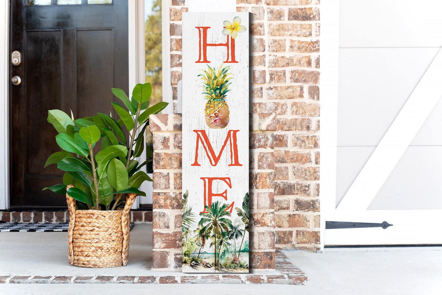 36in Tropical Summer Home Porch Sign for Front Door, Wooden 36-inch Entryway Decor, Vibrant Island-Themed Accent